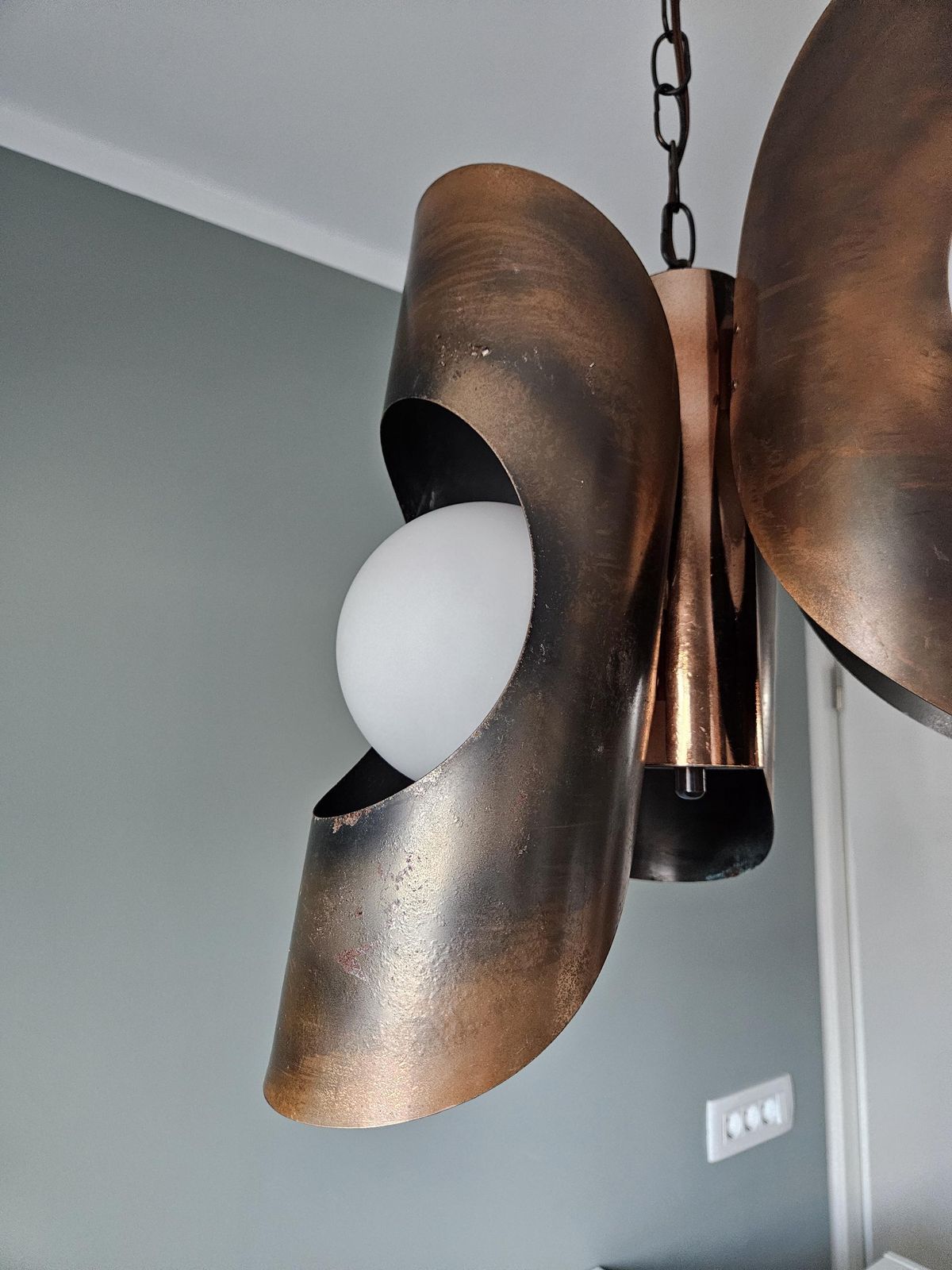 photo furniture Mid Century Modern Light Fixture, Yugoslavia 70's, Brutalist Chandelier, Copper Pendant Light, Cascade Lamp, Space Age Lamp