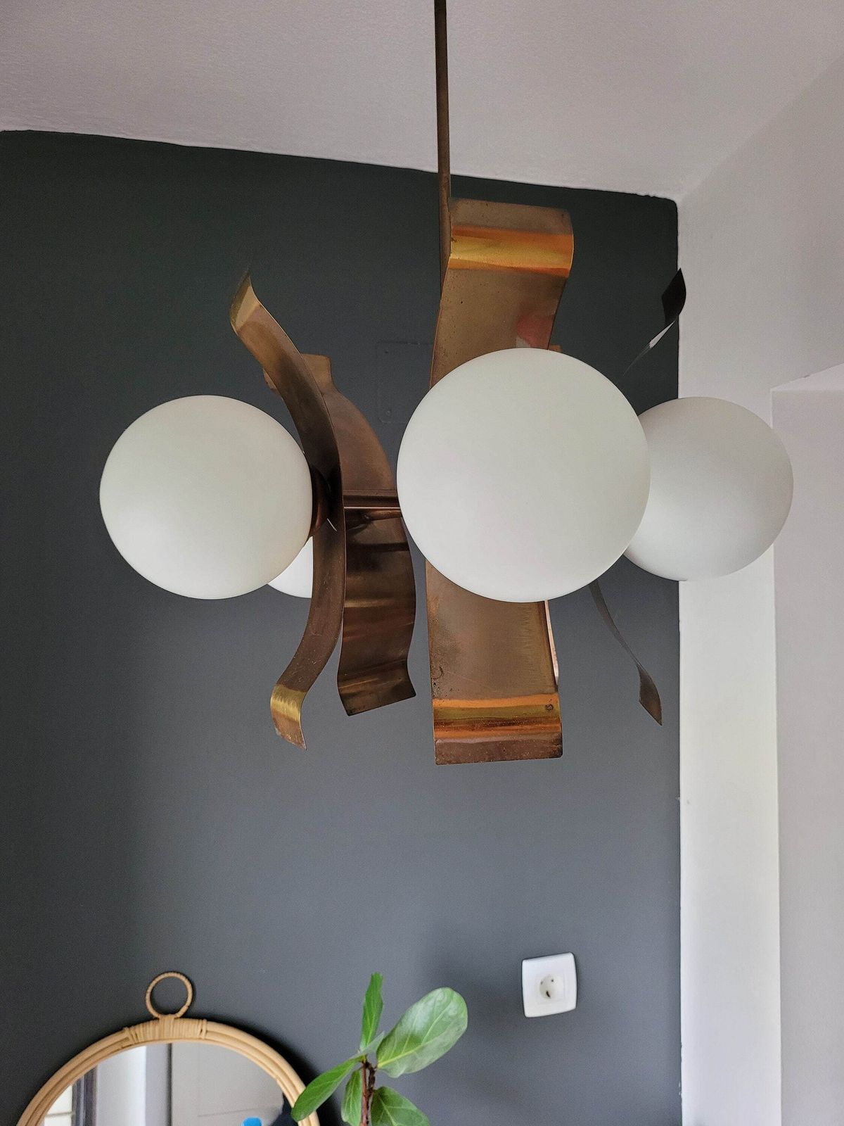 Mid Century Light Fixture, Sputnik Lamp, Molecule Lamp, Glass Globe Chandelier, Copper Pendant Lamp, Bulbs Ceiling Light, Space Age Light