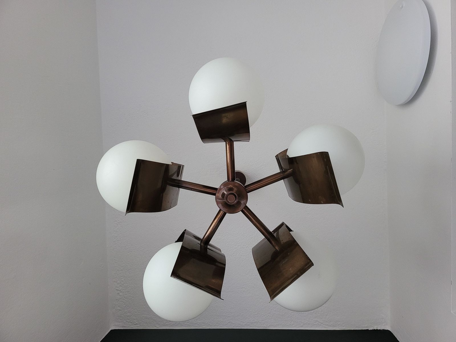 photo for sale Mid Century Light Fixture, Sputnik Lamp, Molecule Lamp, Glass Globe Chandelier, Copper Pendant Lamp, Bulbs Ceiling Light, Space Age Light