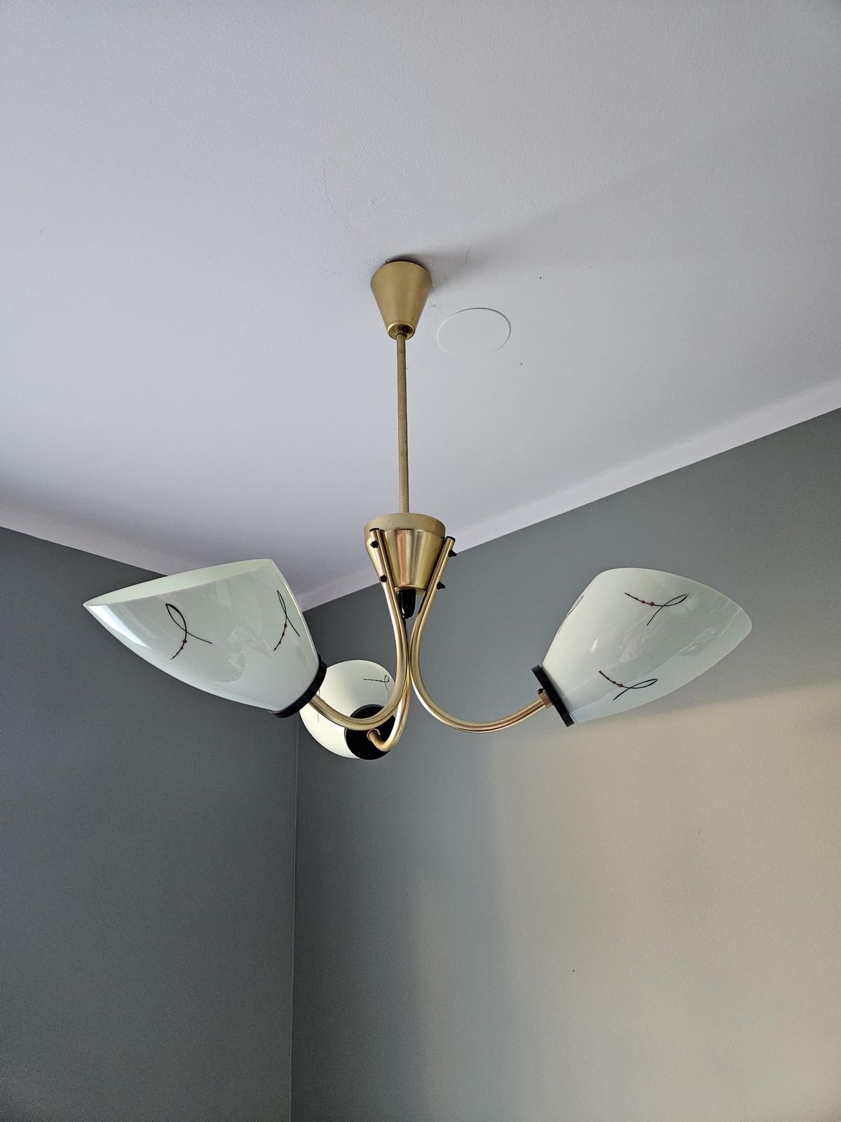 Beautiful Art Deco Chandelier, Vintage Pendant Light, Ceiling Light, Three Arm Chandelier, Mid Century Modern Chandelier, Yugoslavia 50's