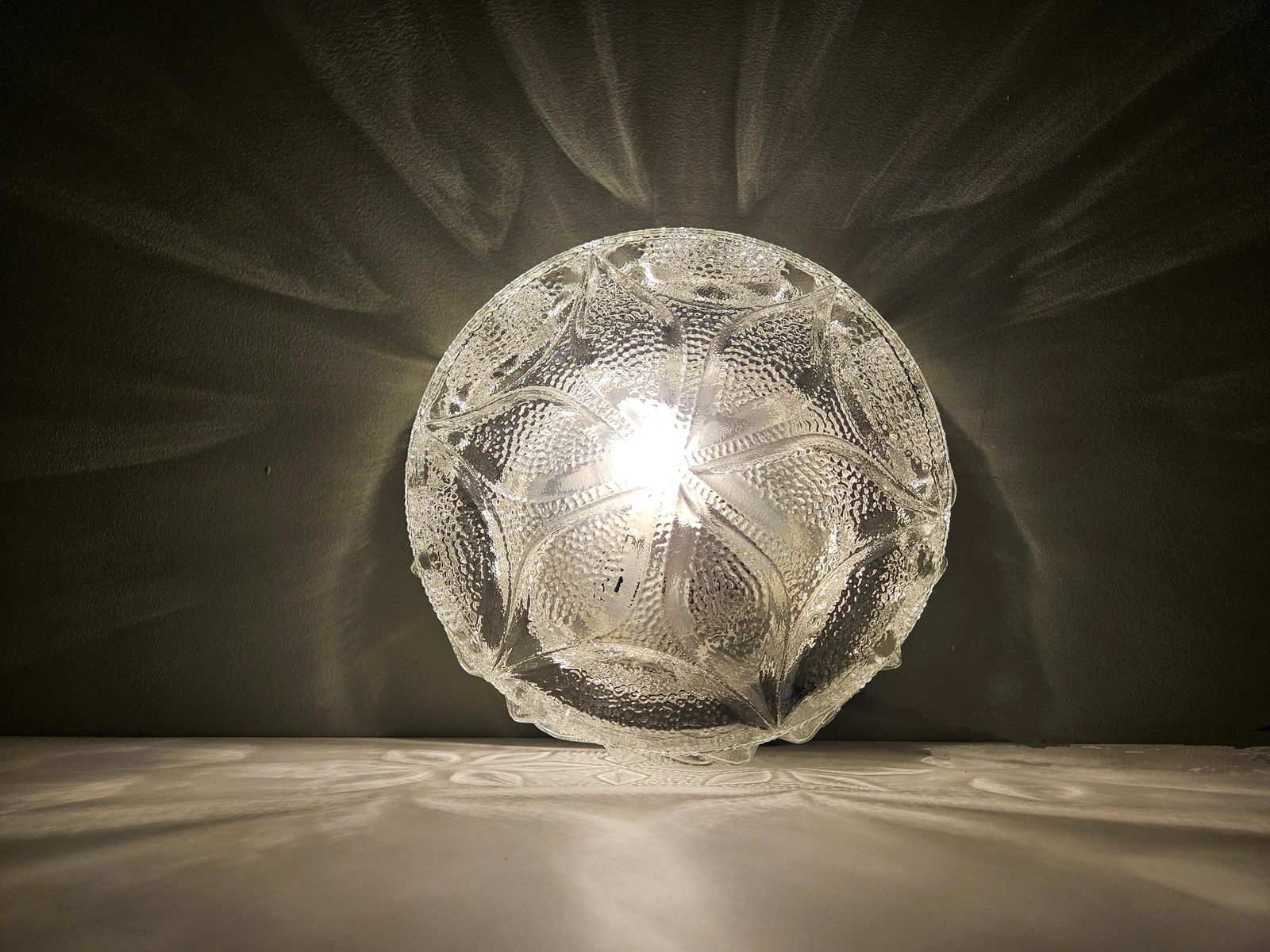 Large Vintage Glass Flush Mount Ceiling Light, Amber Glass Ceiling Lamp, Wall Lamp, Mid Century Modern Lamp, Plafoniera, Glass Sconce, Mcm photo for sale