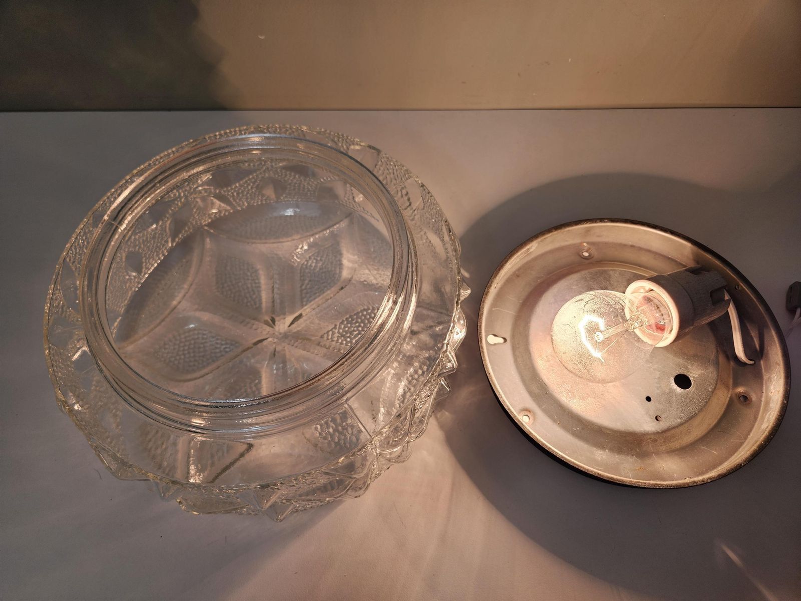 Large Vintage Glass Flush Mount Ceiling Light, Amber Glass Ceiling Lamp, Wall Lamp, Mid Century Modern Lamp, Plafoniera, Glass Sconce, Mcm photo vintage
