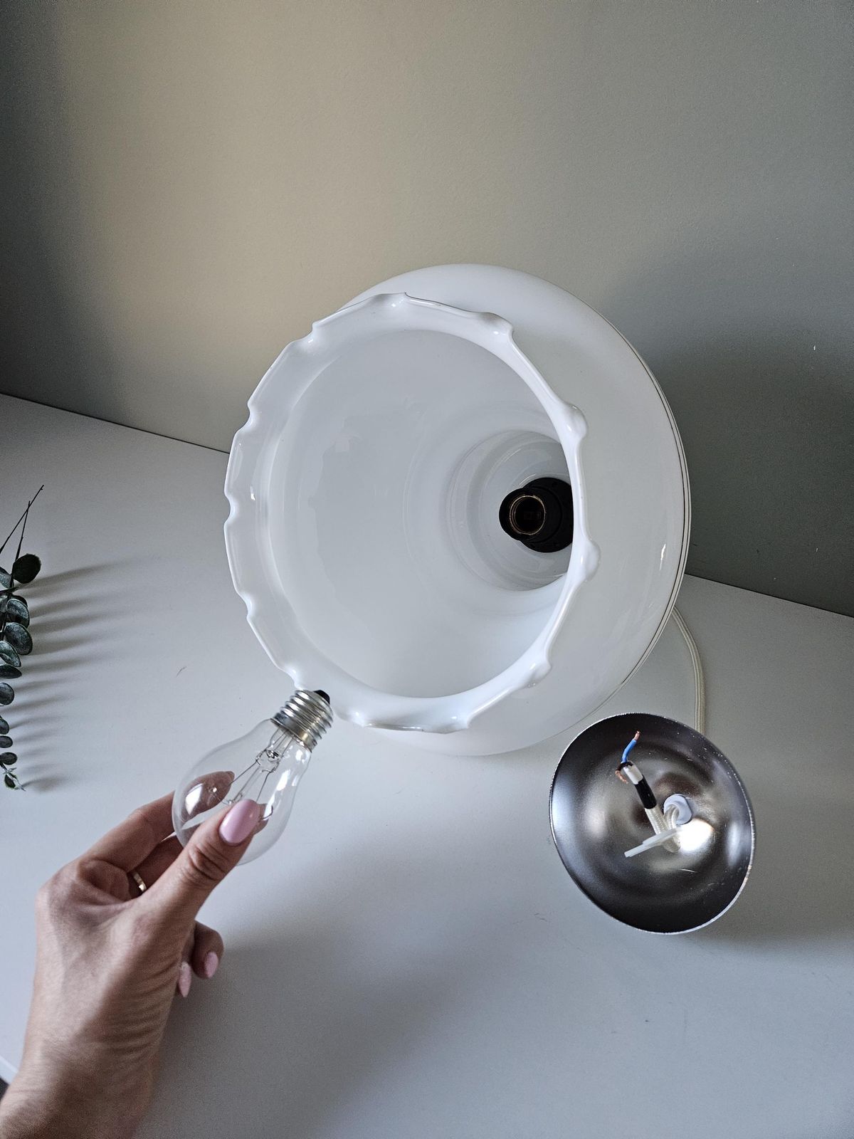 Vintage Opaline Glass Pendant Lamp, Kitchen Ceiling Light, 70's Lamp, White Kitchen Hanging Lamp, Retro Lamp, Mid Century Lamp, Mcm photo vintage