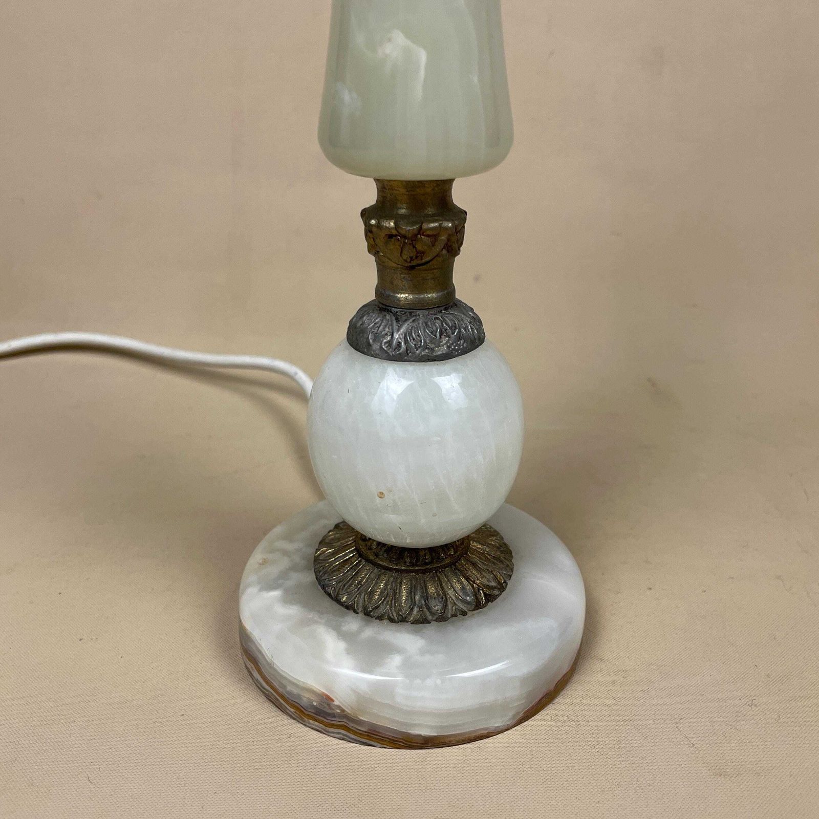 Antique Marble Lamp Light Bedside Side Table Desk Marbled Patterned Detail Vintage Pattern Stone Retro Green Gold Brass Metal Ornate Pattern photo for sale