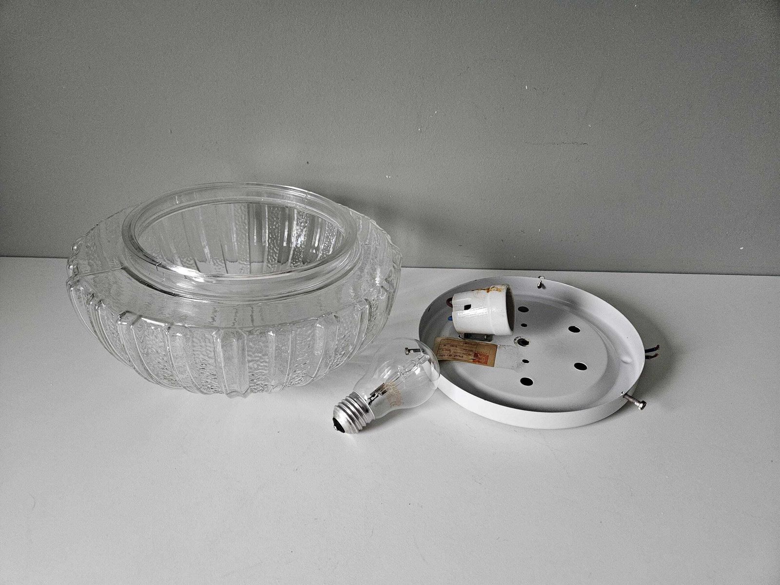 Large 9.8" Vintage Flush Mount Ceiling Light, Glass Wall Lamp, Mid Century Modern, Plafoniera, Round Glass Sconce, Yu 70's photo 120.0