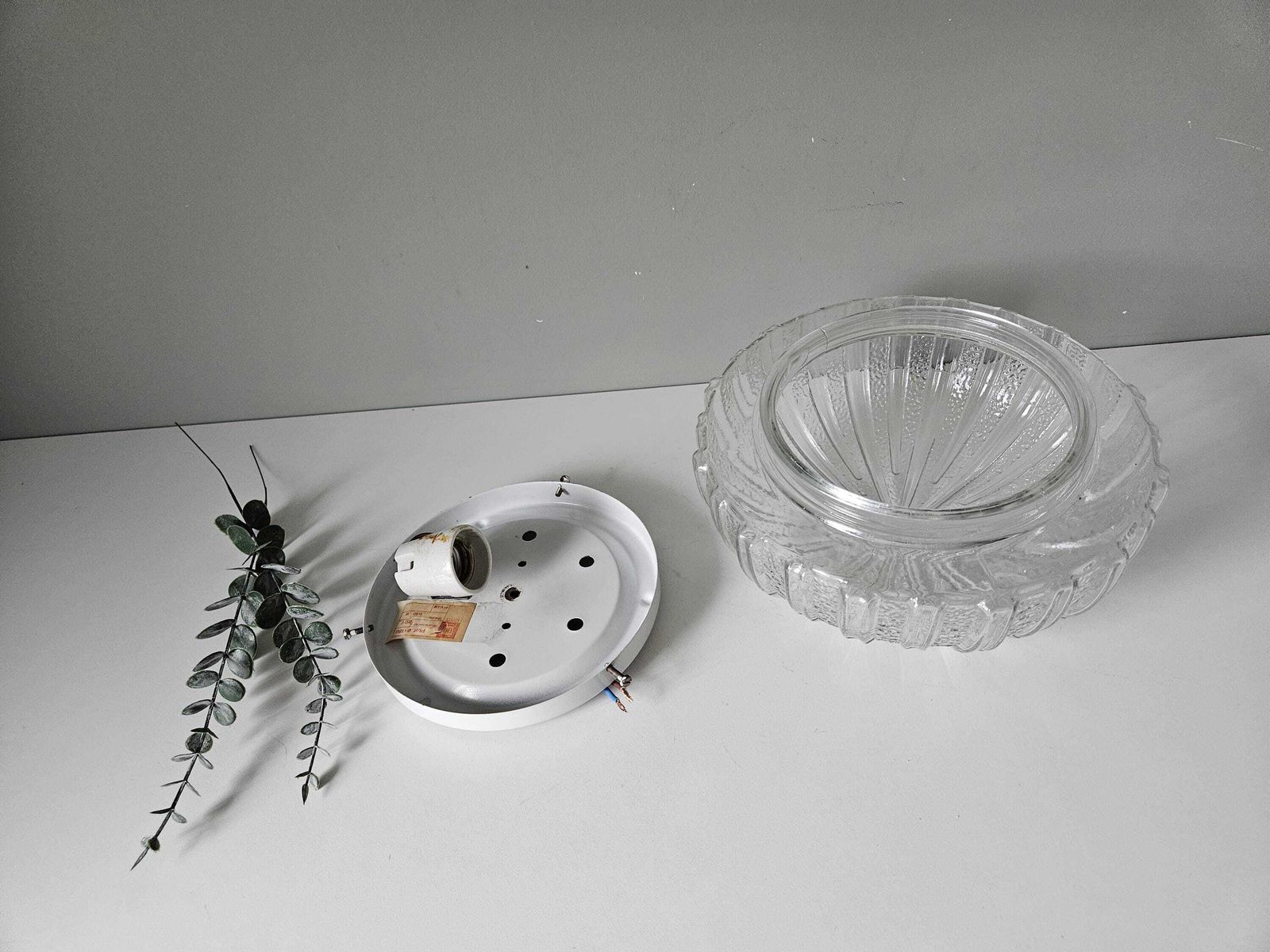Large 9.8" Vintage Flush Mount Ceiling Light, Glass Wall Lamp, Mid Century Modern, Plafoniera, Round Glass Sconce, Yu 70's photo vintage