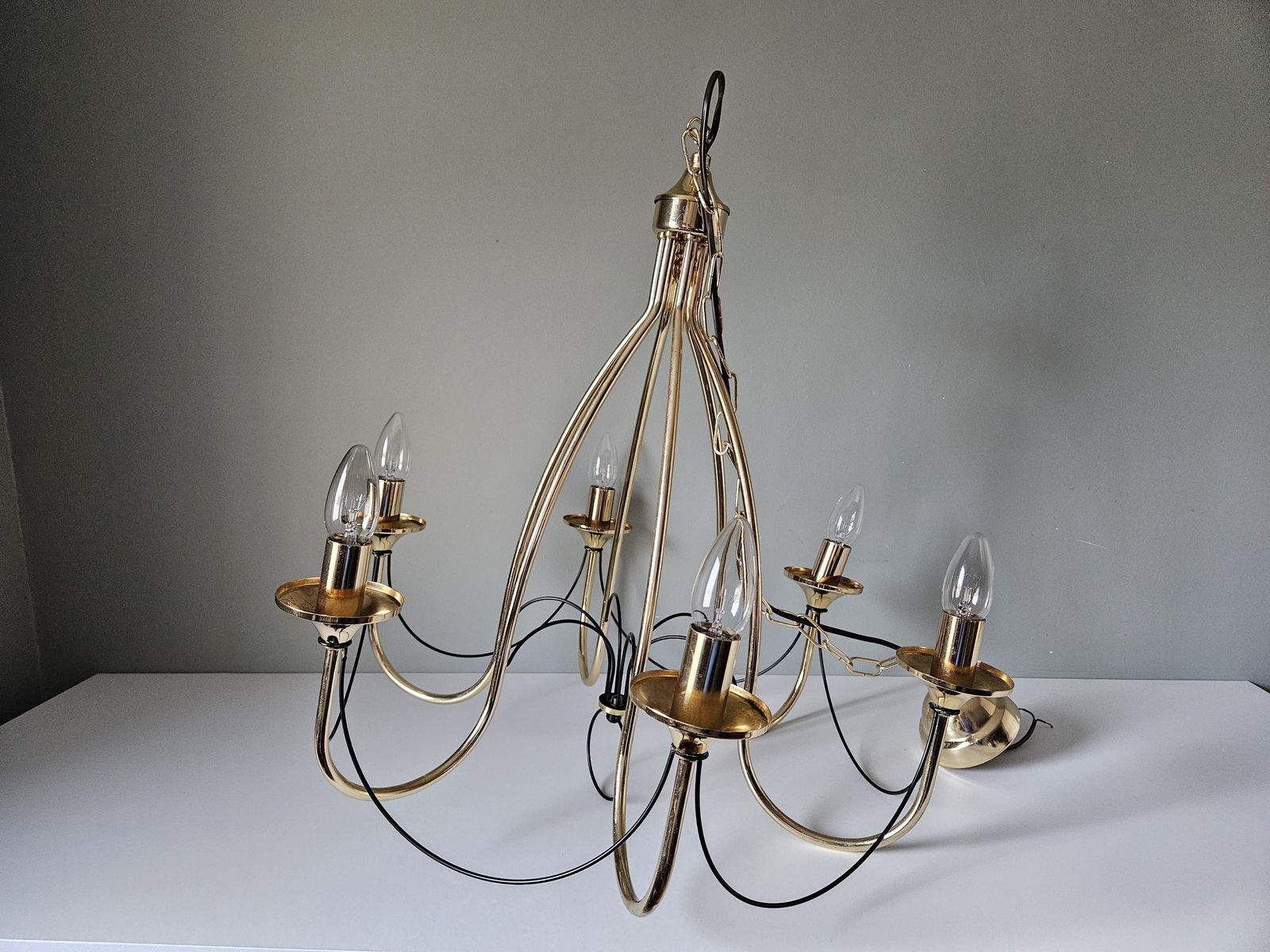 Vintage Chandelier, Golden Chandelier, Golden Light Fixture, Pendant Light, Ceiling Light, Gold photo Lighting