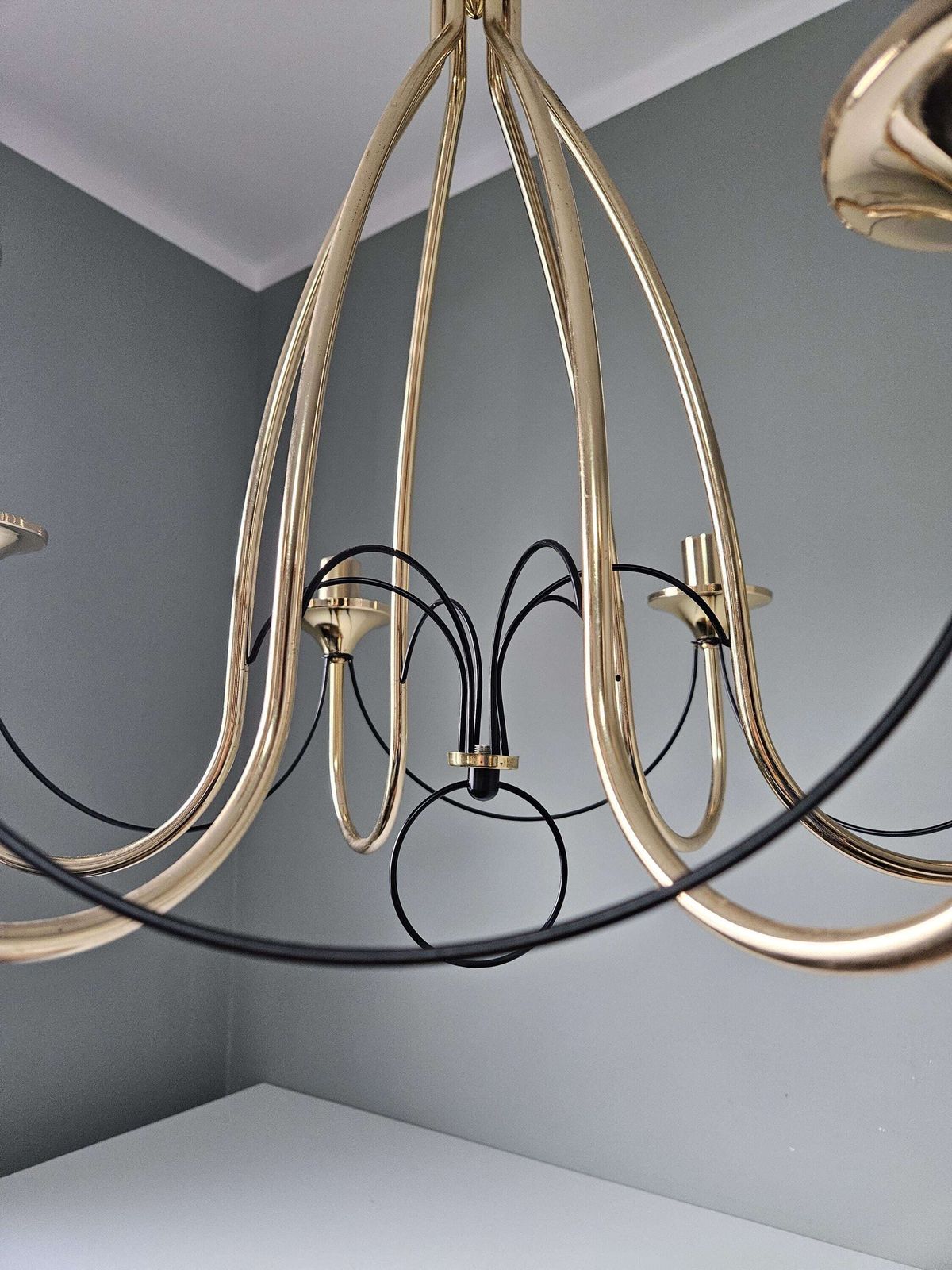 Vintage Chandelier, Golden Chandelier, Golden Light Fixture, Pendant Light, Ceiling Light, Gold photo vinterior