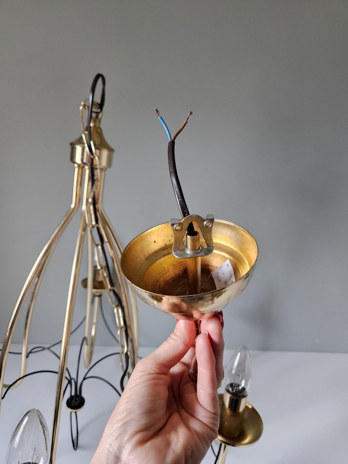 Vintage Chandelier, Golden Chandelier, Golden Light Fixture, Pendant Light, Ceiling Light, Gold photo vintage
