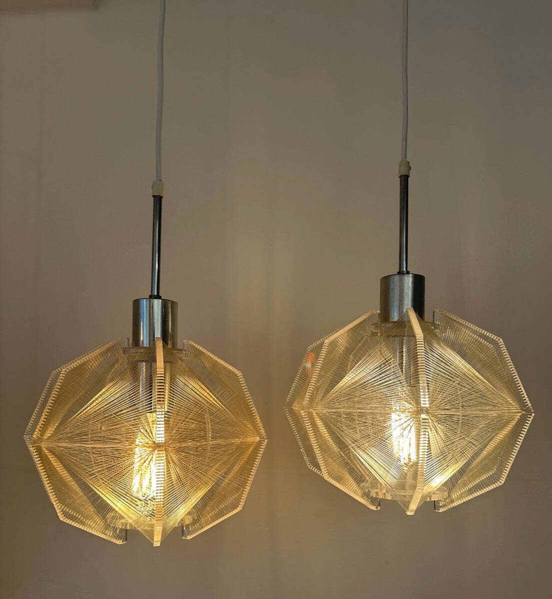 Pair Of 1970s Space Age Sompex Nylon And Perspex Pendant Hanging Lights By French Designer Paul Secon photo 785.0
