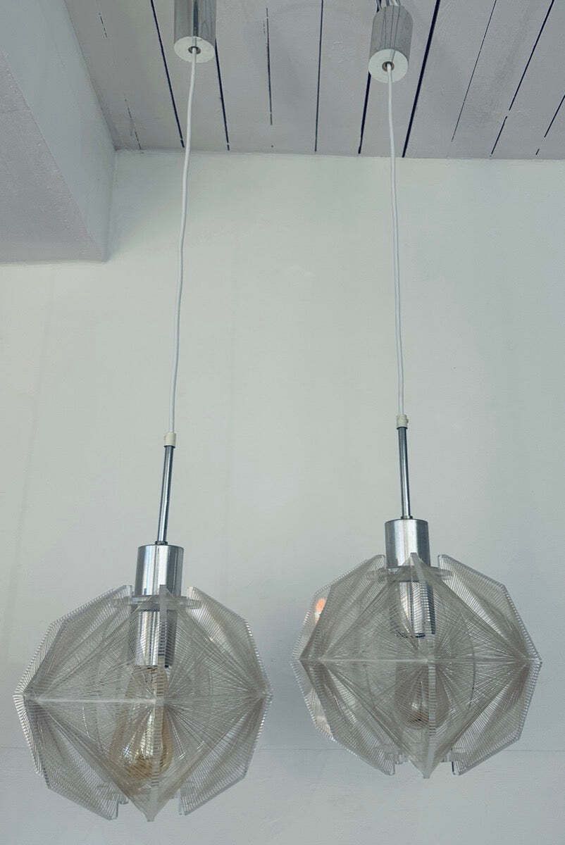 photo buy Pair Of 1970s Space Age Sompex Nylon And Perspex Pendant Hanging Lights By French Designer Paul Secon