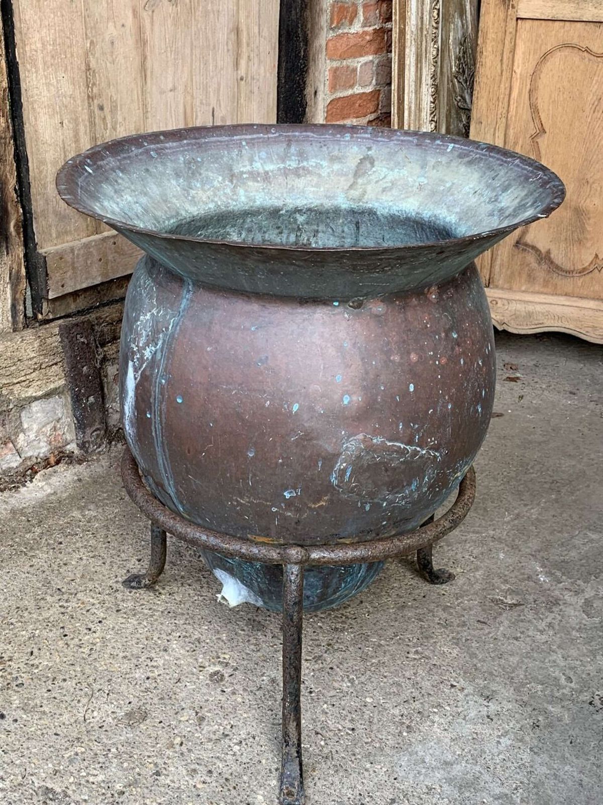 Antique French Bonnet Copper Planter photo for sale