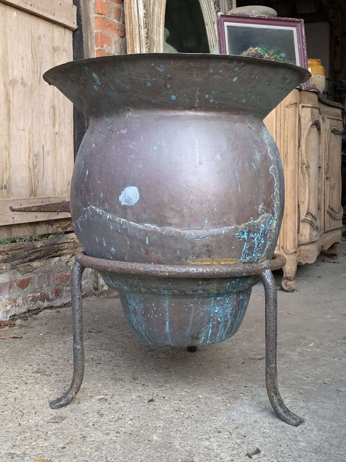 Antique French Bonnet Copper Planter photo Garden Decor