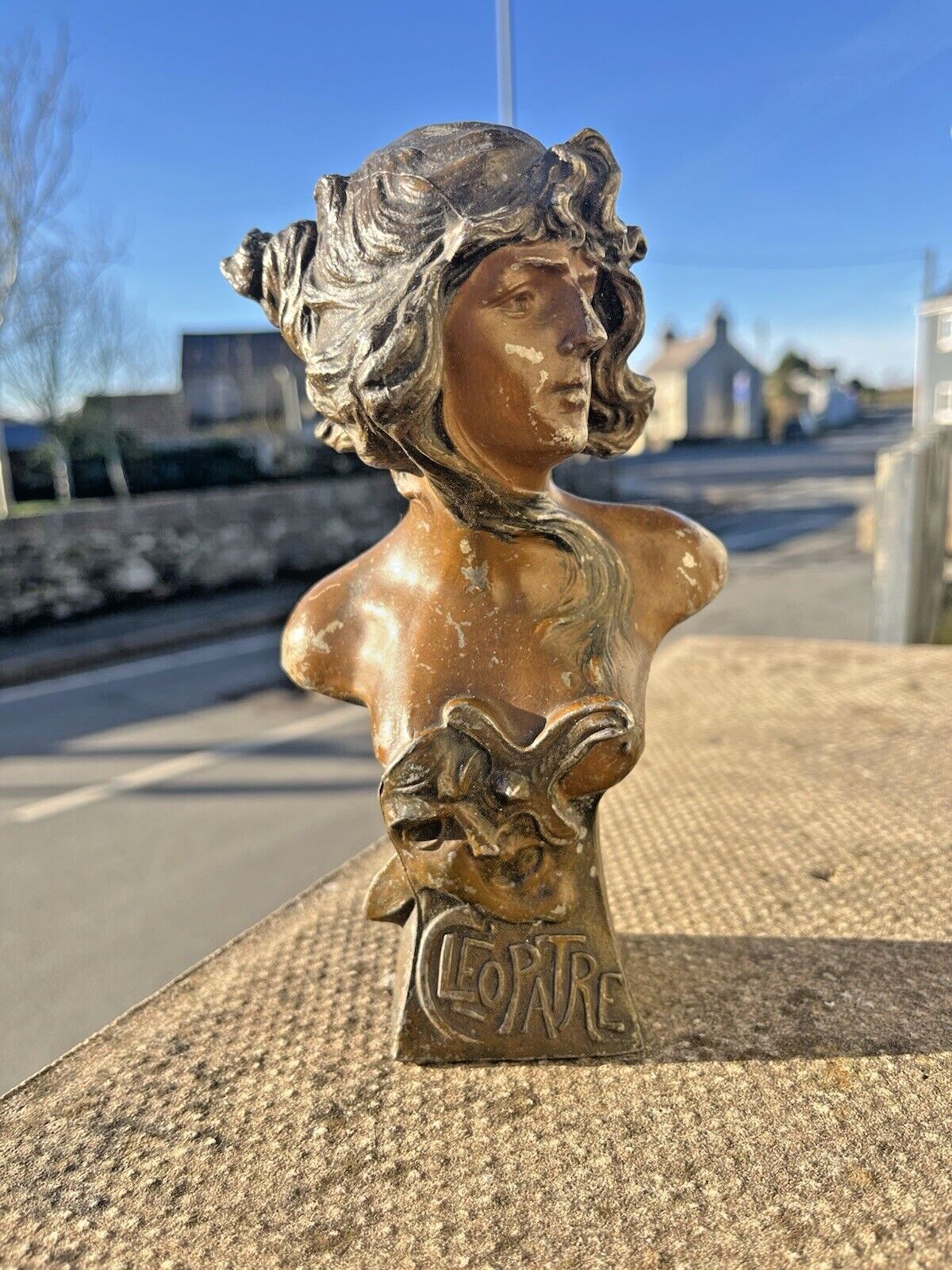 French Art Nouveau Bronzed Spelter Cleopatra Cleopatre Bust Statue Desk Ornament photo furniture