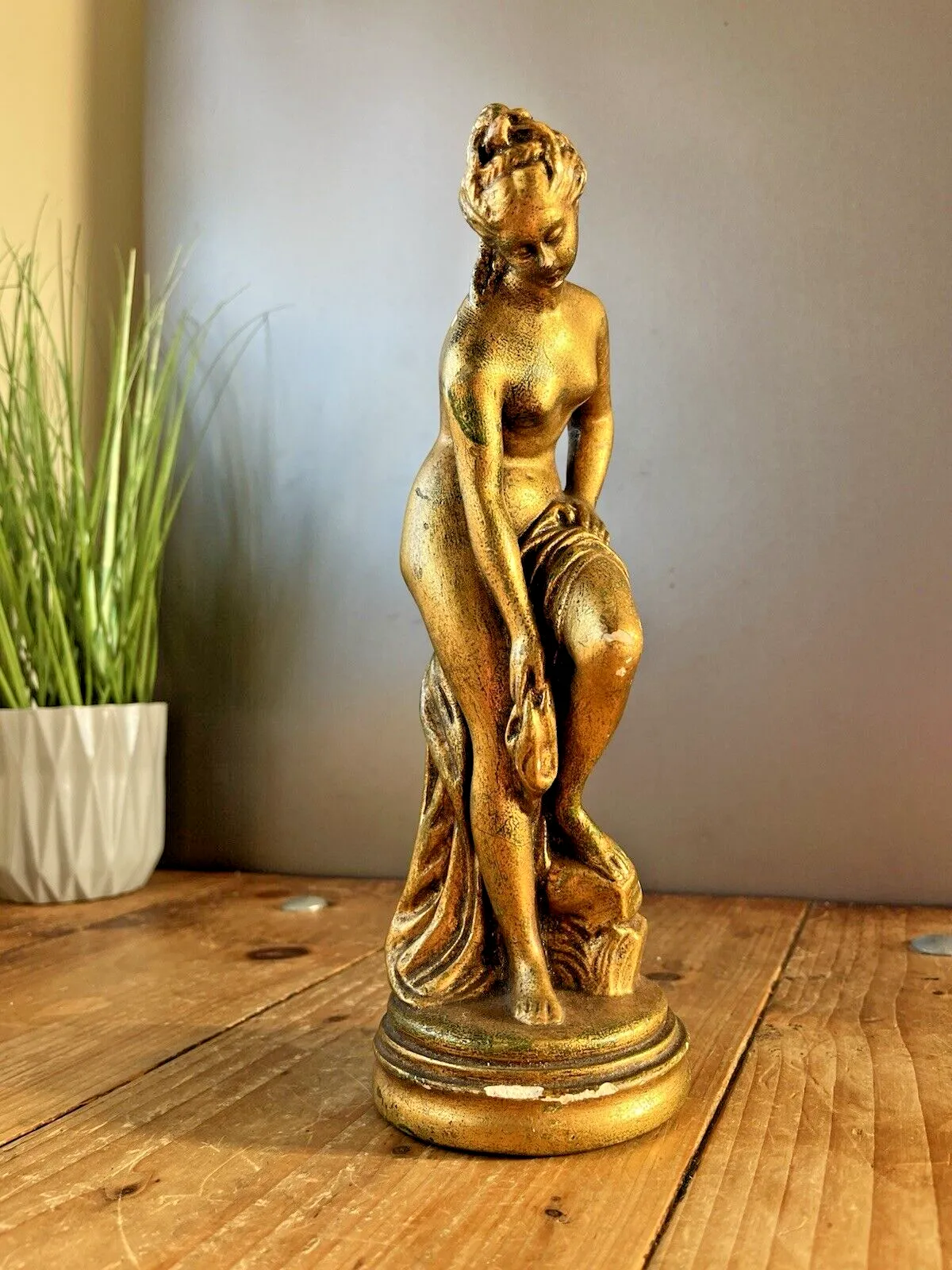 photo furniture Antique French Plaster Chalkware Maiden Lady Bathing Figurine Venus By Allegrain
