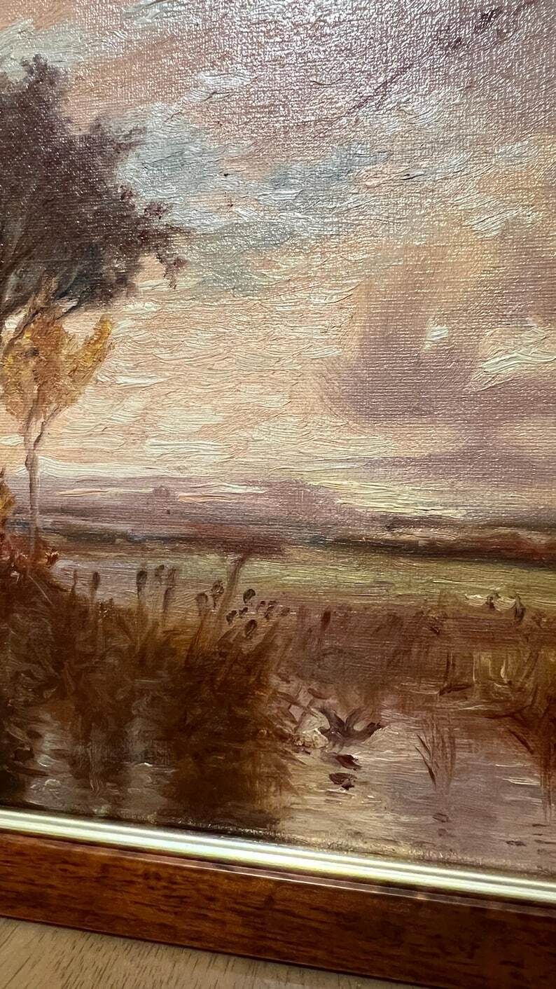 1920 Original Oil Painting By Charles Wray – Tranquil Landscape photo Art
