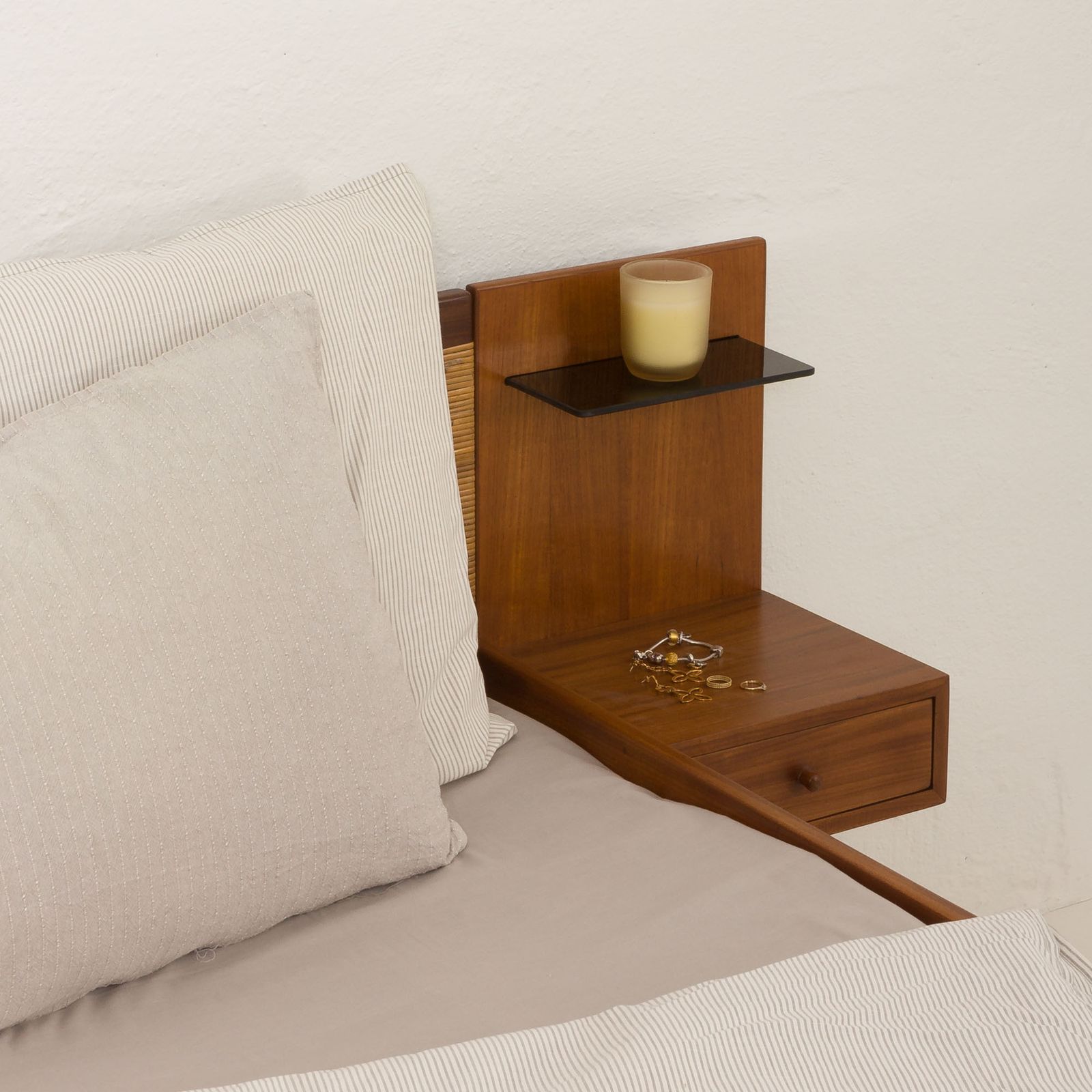Furniture Hans J. Wegner Single Bed In Teak And Cane For Getama, Denmark, 1960s photo