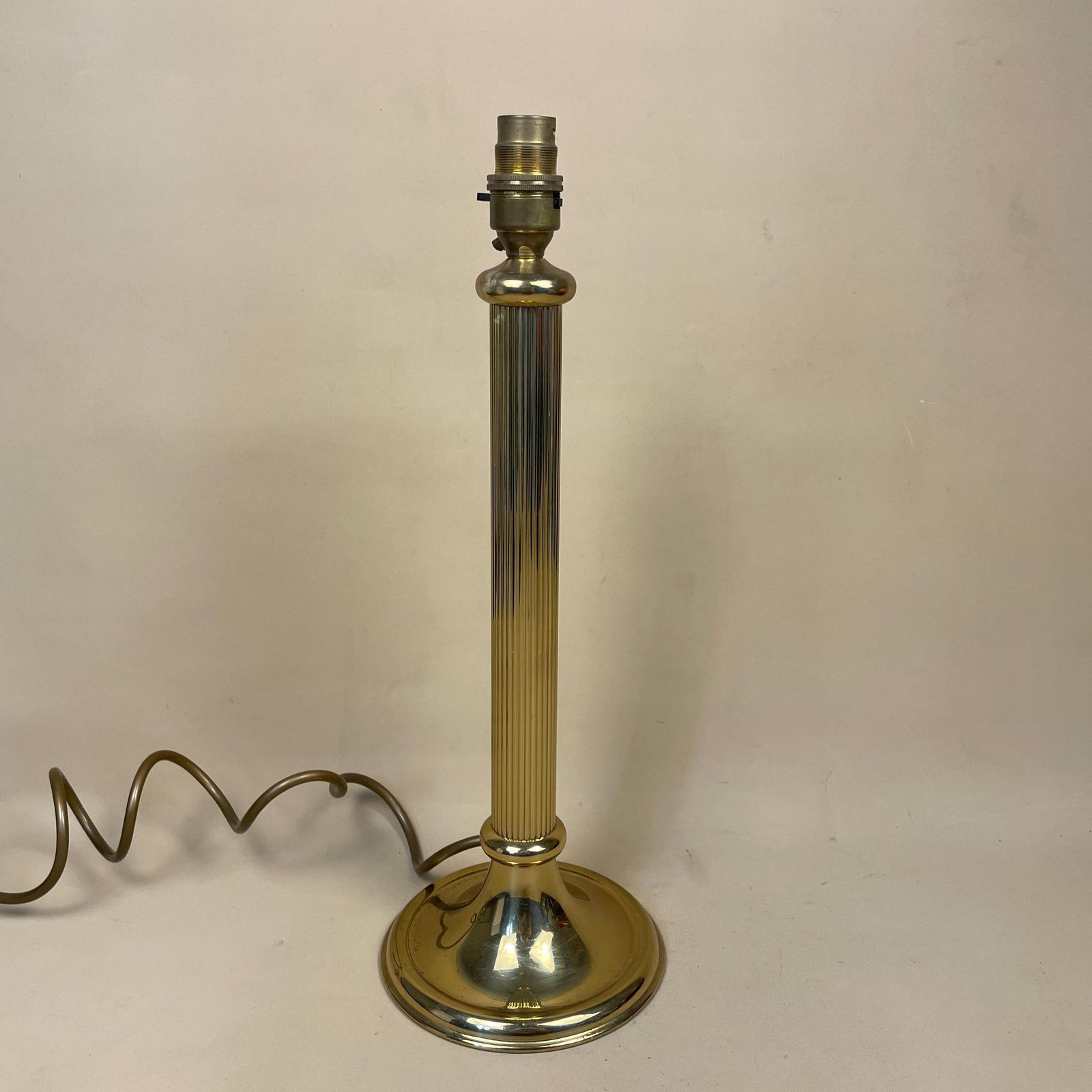 Vintage Metal Gold Brass Lamp Light Bedside Table Ornate Column Pillar Desk Antique Round Base Detail Medium Striped photo furniture