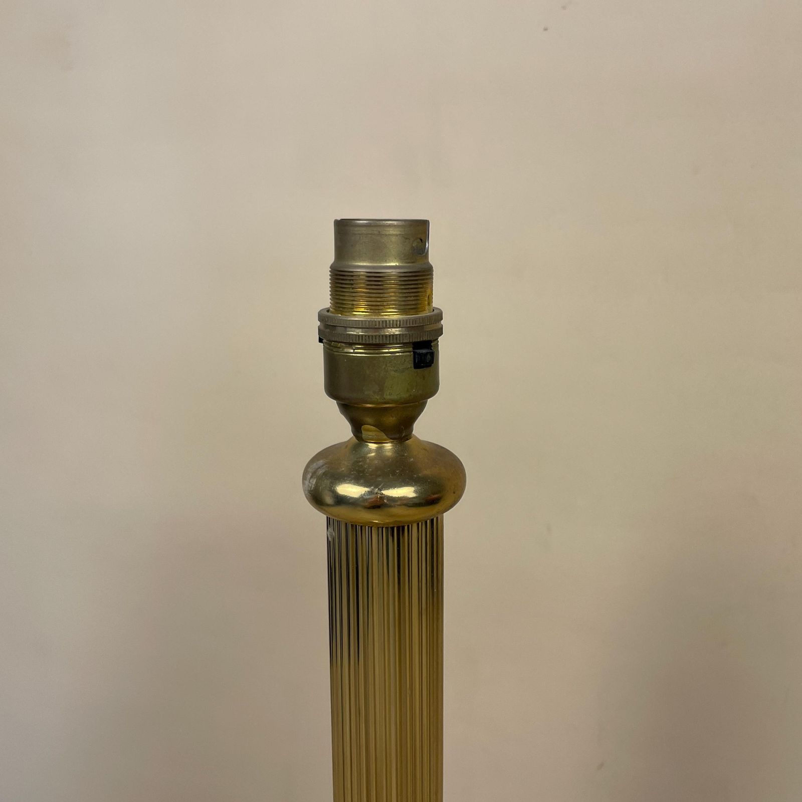 Vintage Metal Gold Brass Lamp Light Bedside Table Ornate Column Pillar Desk Antique Round Base Detail Medium Striped photo for sale