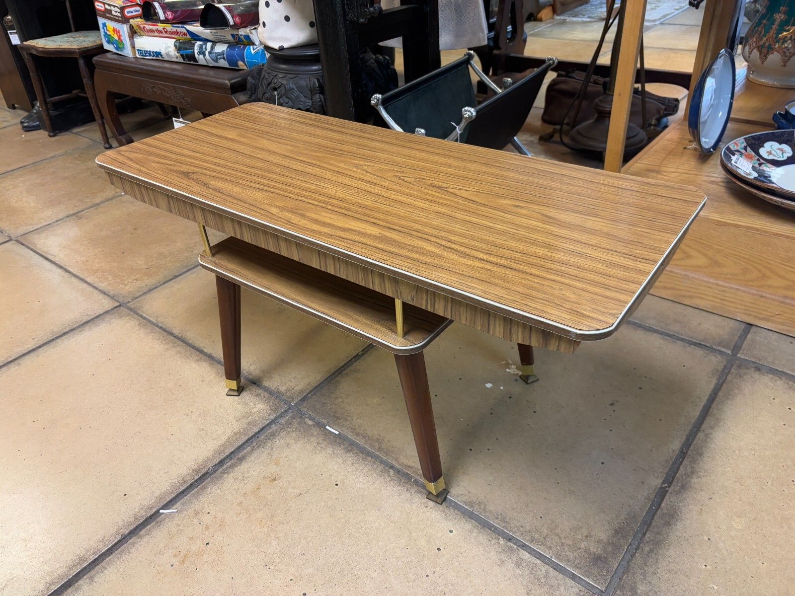 Mid Century/ Retro Wooden Coffee Table With Magazine/ Book Shelf photo vinterior