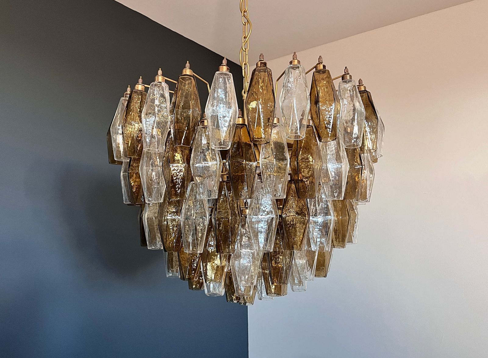 Amazing Murano Glass Candelier – 111 Clear And Smoked Poliedri photo for sale