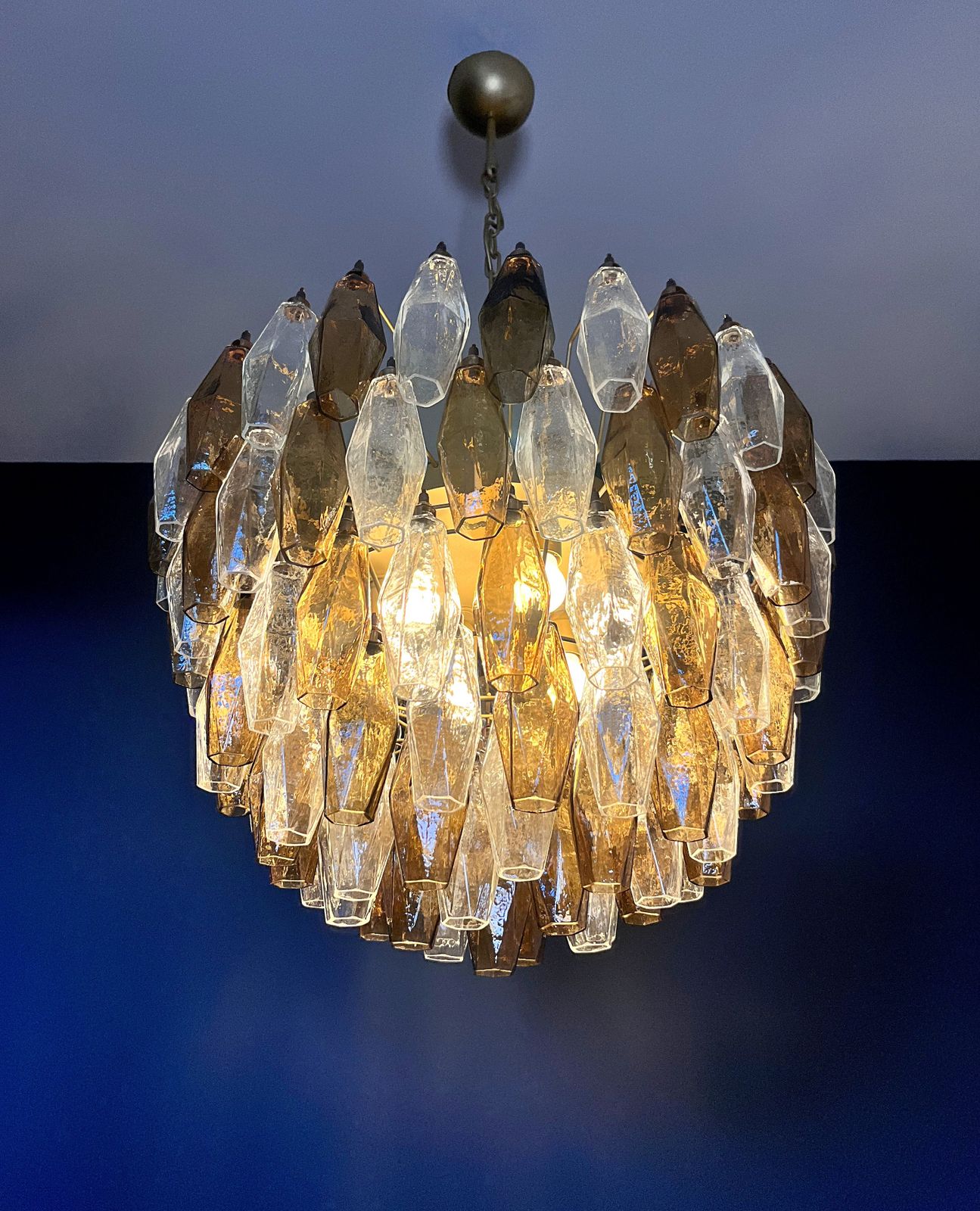 Amazing Murano Glass Candelier – 111 Clear And Smoked Poliedri photo vinterior