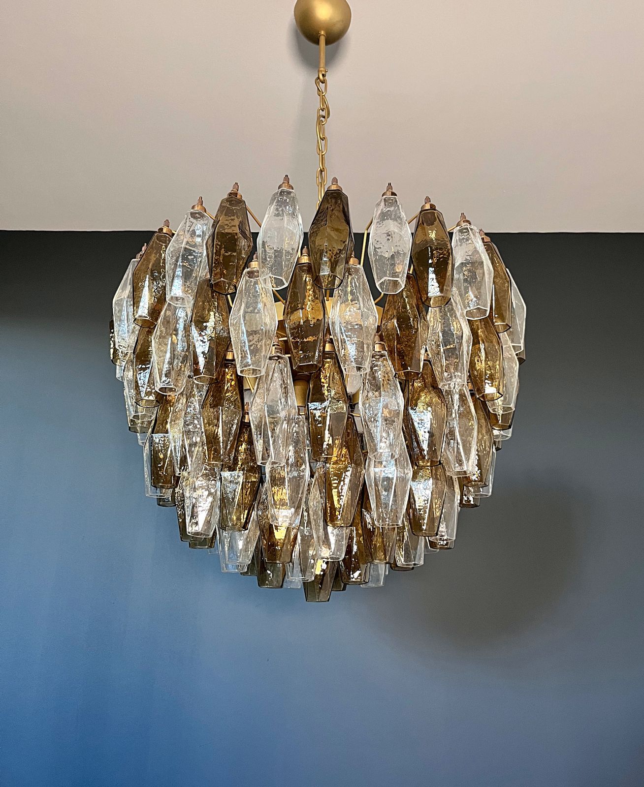 Lighting Amazing Murano Glass Candelier – 111 Clear And Smoked Poliedri photo