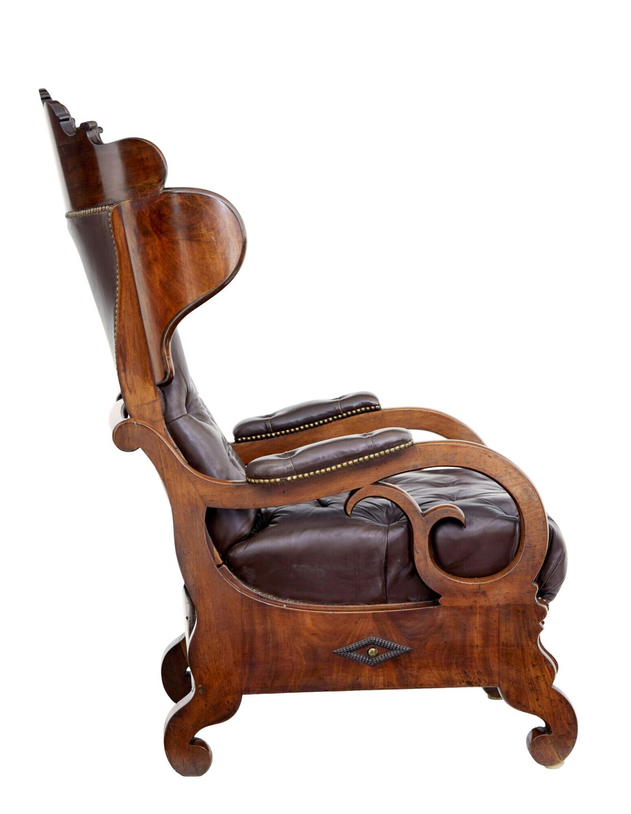 Mid 19th Century French Empire Mahogany And Leather Reclining Chair photo vintage