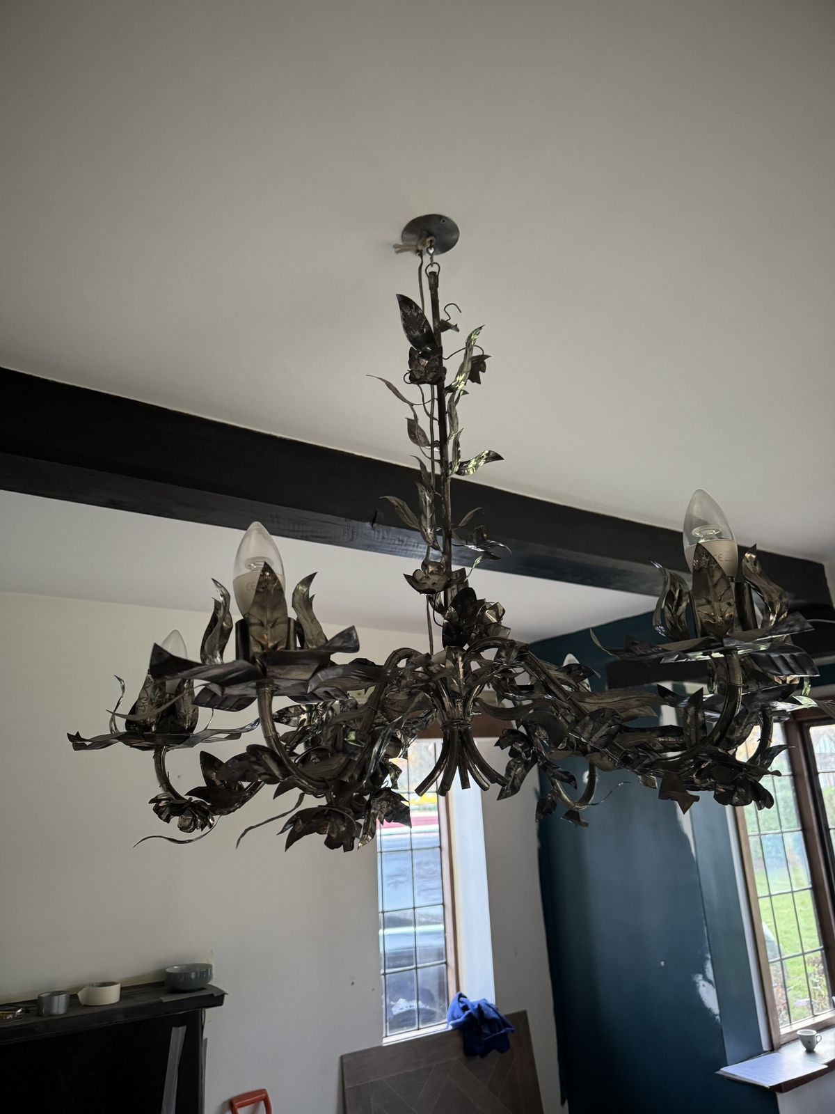 Metal Floral 6 Light Chandelier And 3 Matching Wall Sconces photo Lighting