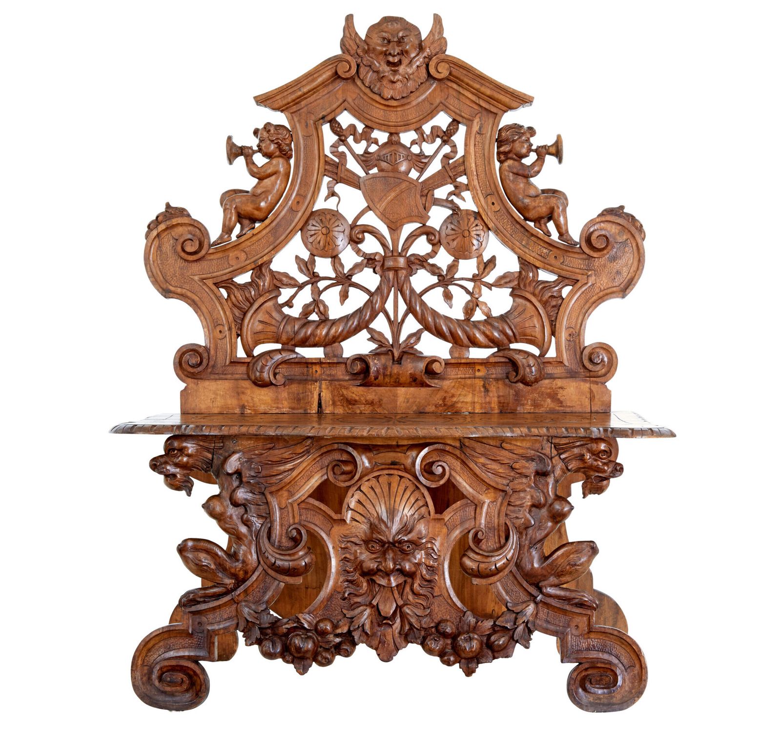 2145.0 19th Century Carved Flemish Walnut Decorative Chair photo