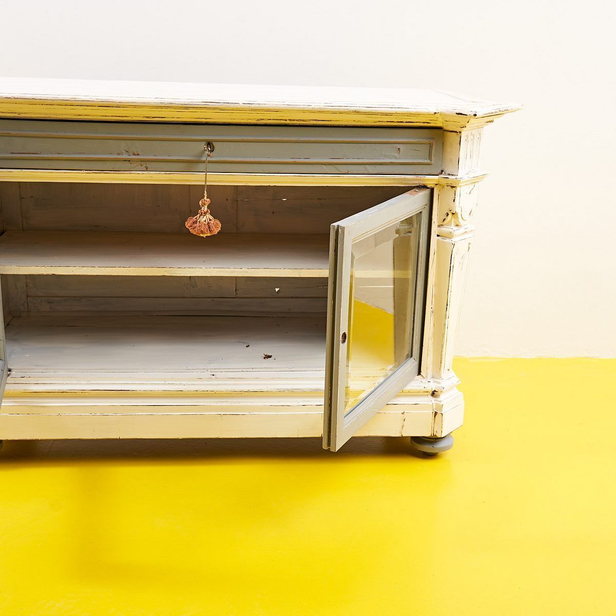 Early 1900s White And Dove Grey Solid Wood Sideboard photo Furniture
