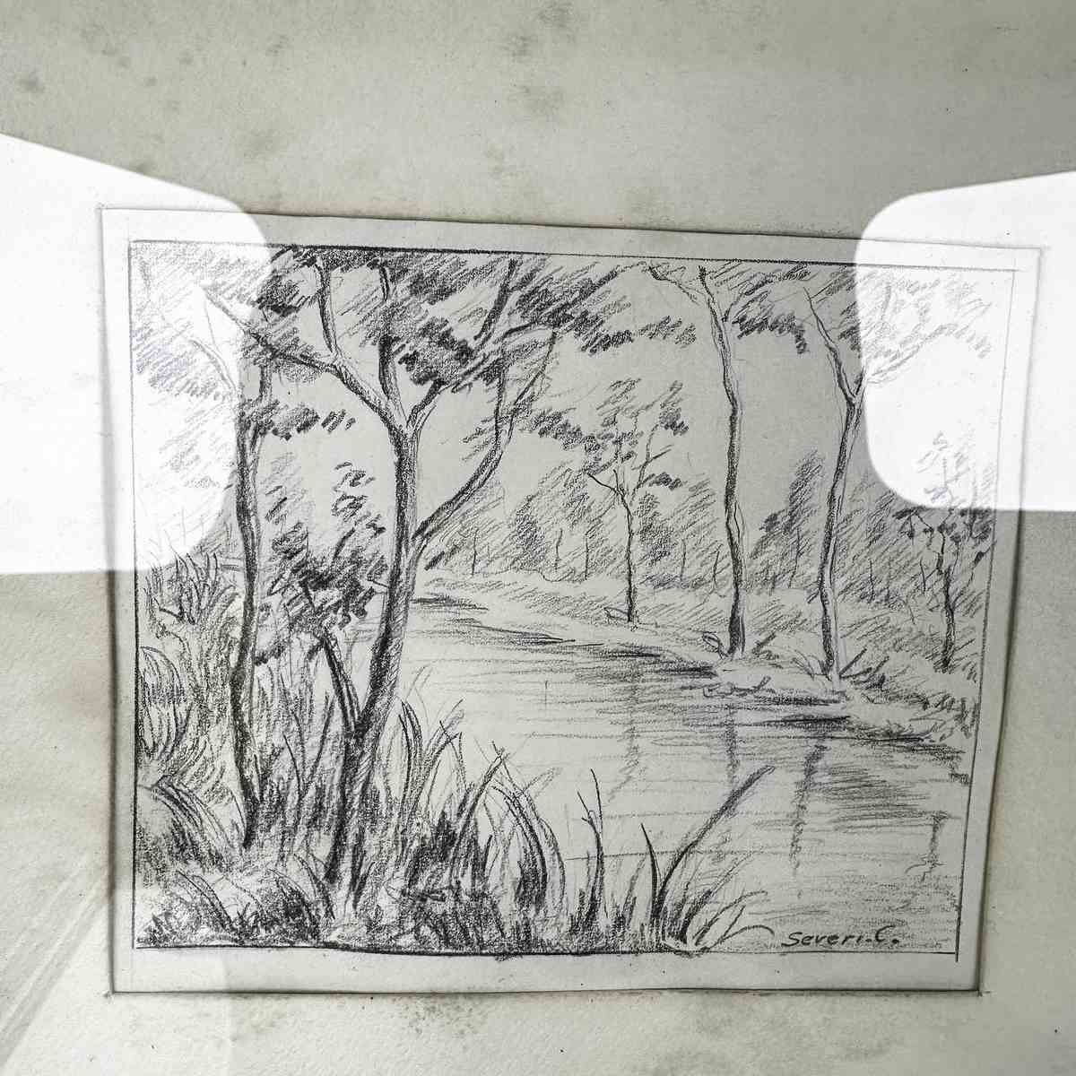 Vintage Paintings With Severe Pencil Drawings.C 4 Pieces photo furniture