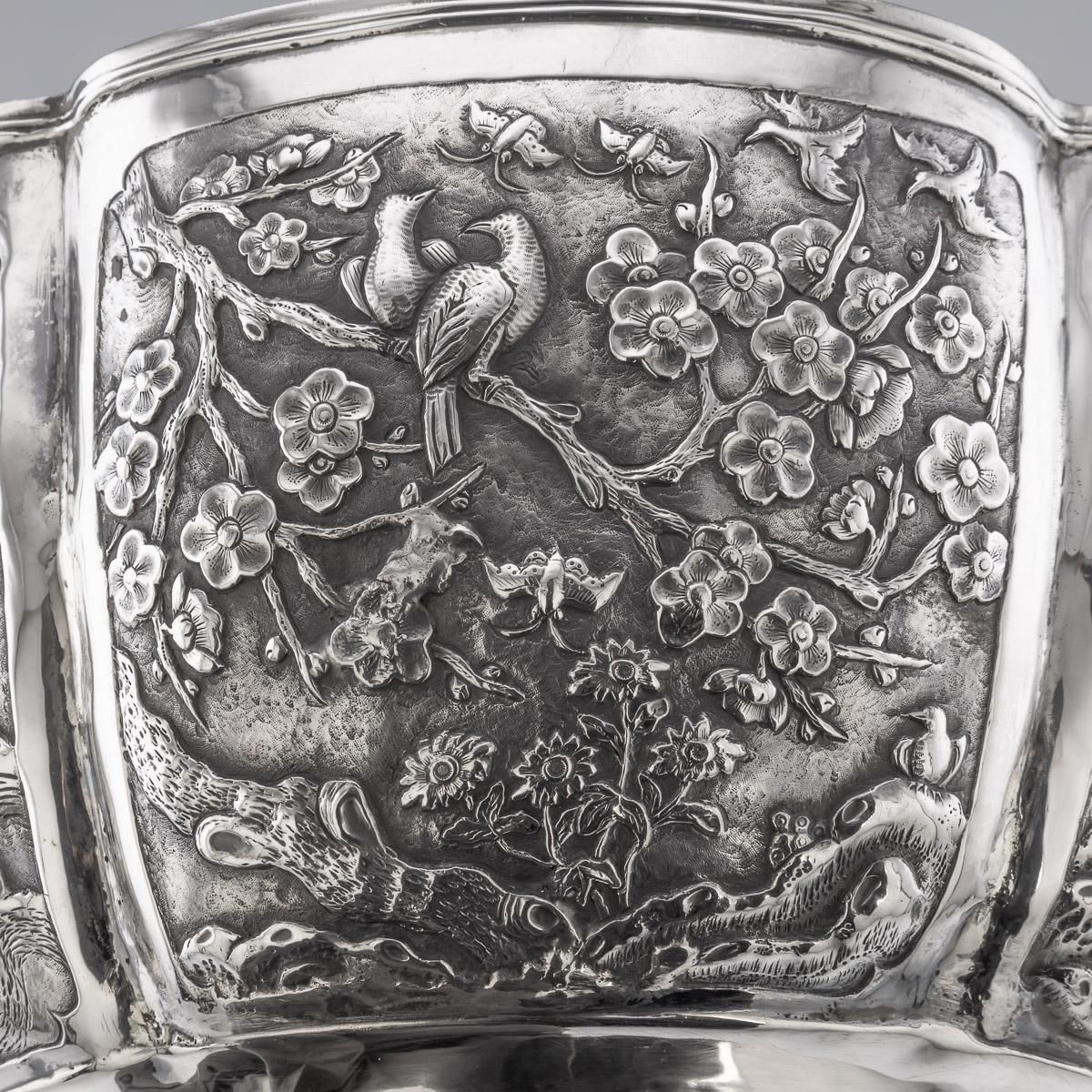 19th Century Chinese Export Large Solid Silver Bowl photo vintage