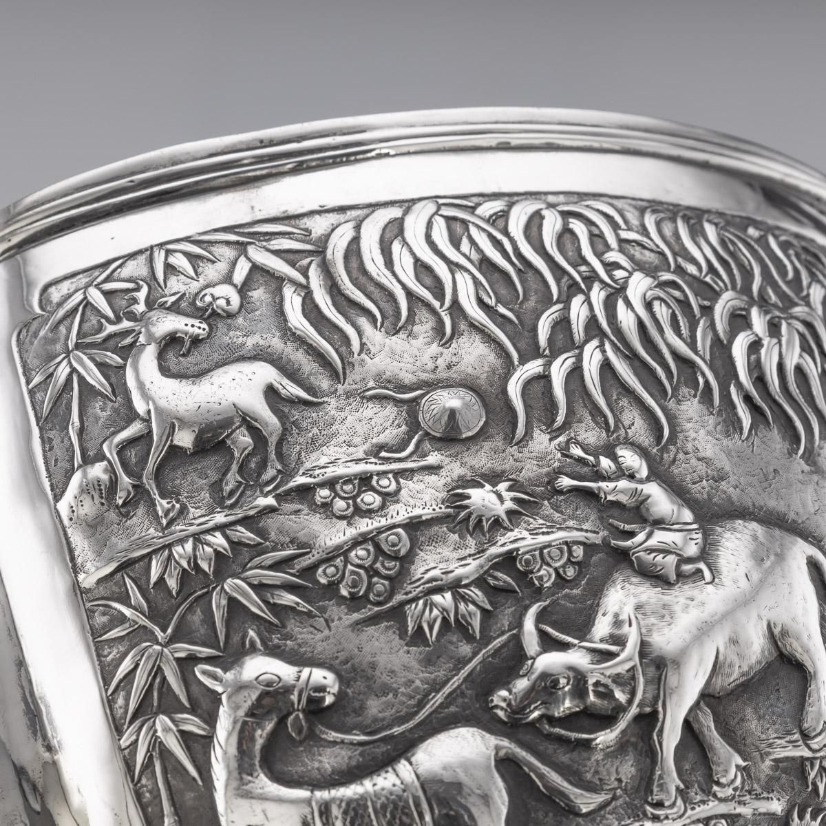 photo for sale 19th Century Chinese Export Large Solid Silver Bowl