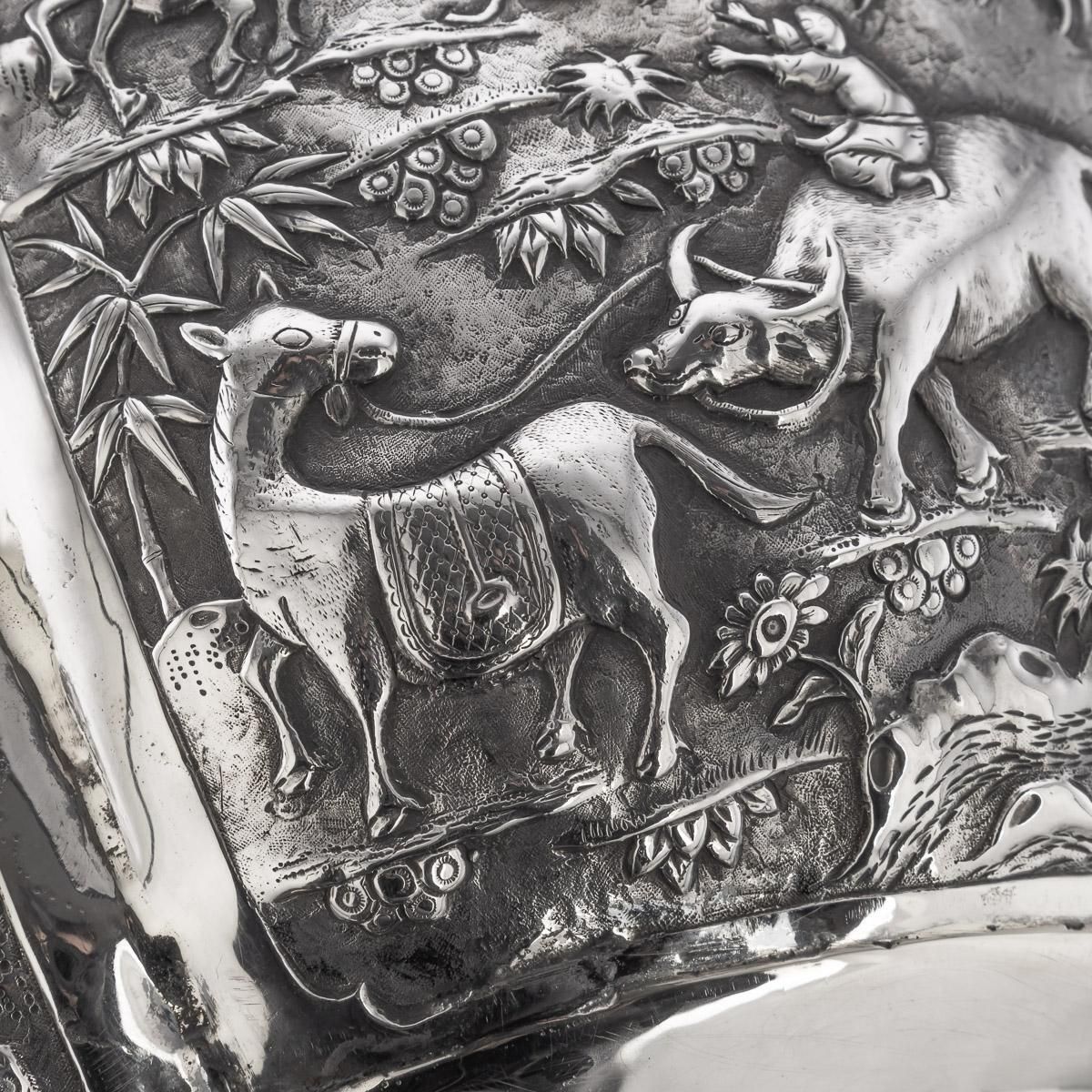 Home Decor 19th Century Chinese Export Large Solid Silver Bowl photo