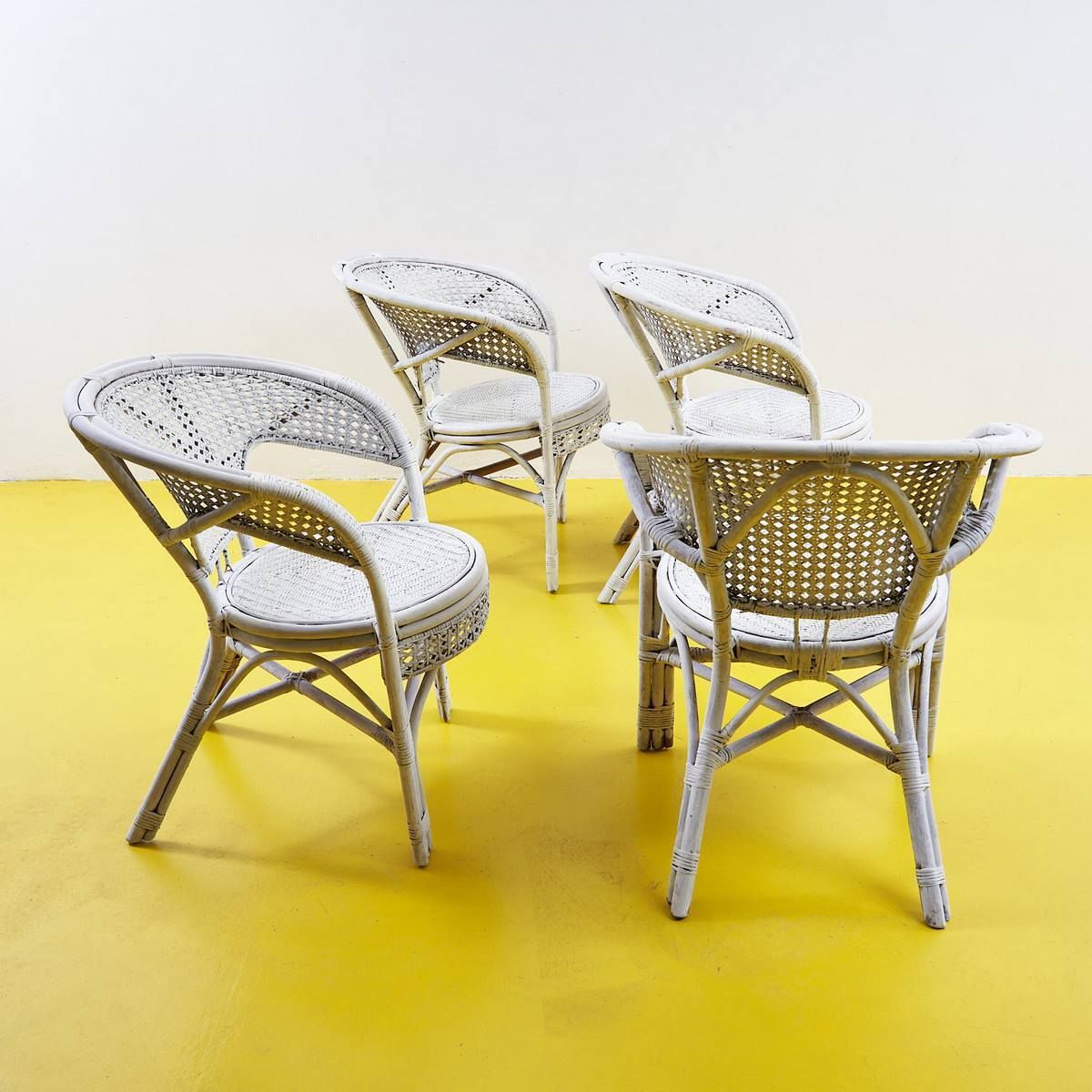 70's Rattan And Bamboo Chairs, 4 Pieces photo buy