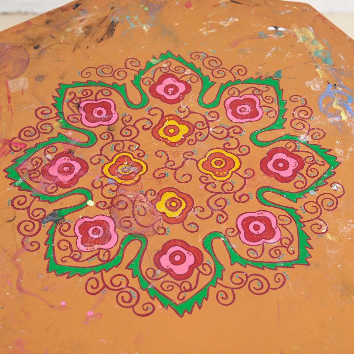 Vintage Wooden Table With Floral Decoration photo furniture