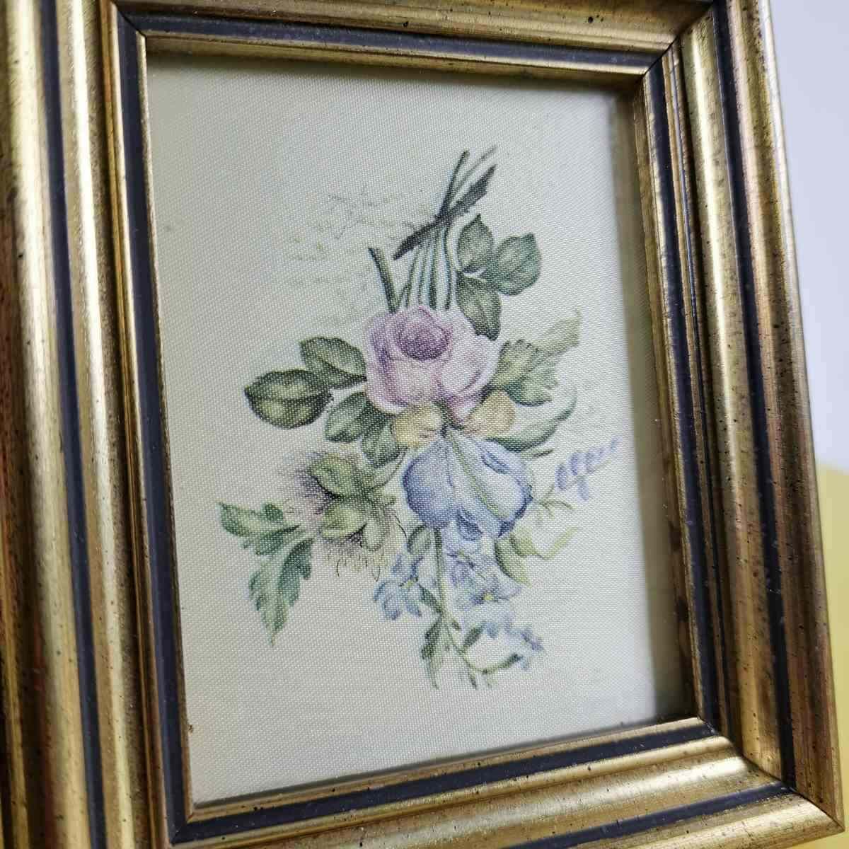 Pair Of Vintage Paintings With Wooden Frame And Fabric Print photo 51.0