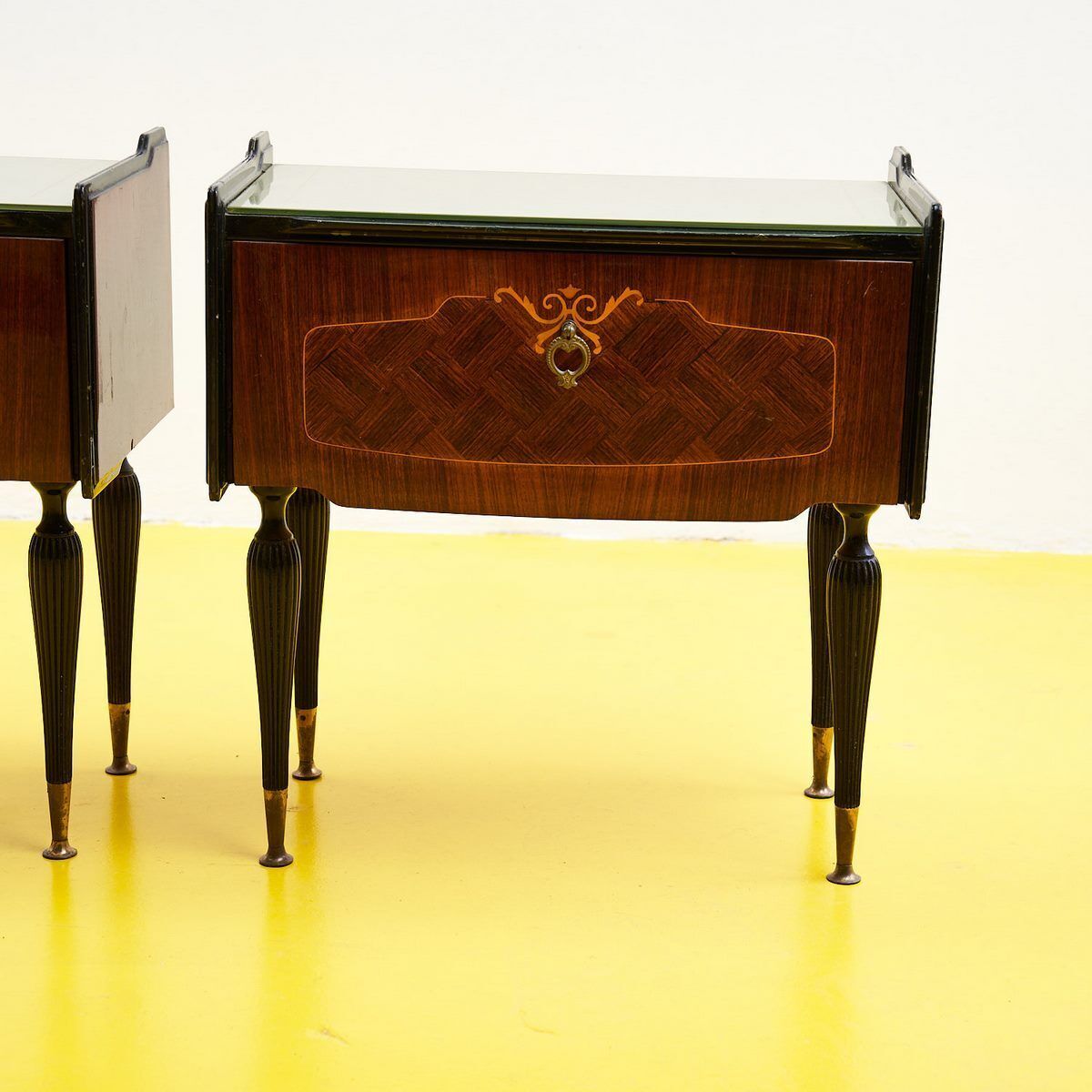 Pair Of 50's Bedside Tables With Glass Top photo furniture