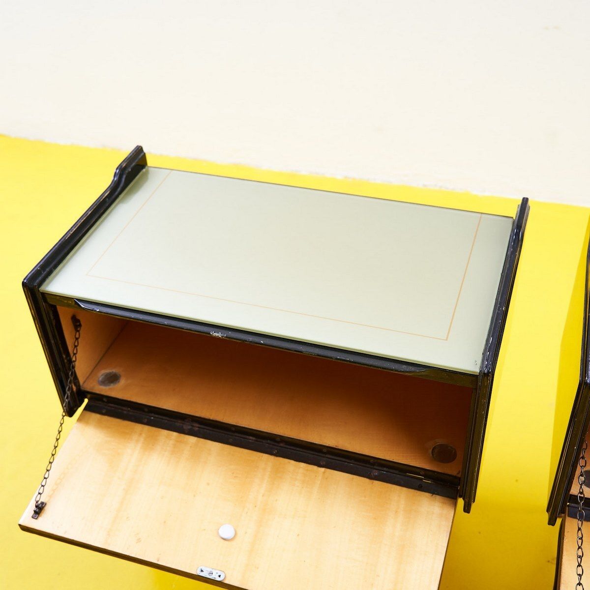 Pair Of 50's Bedside Tables With Glass Top photo buy