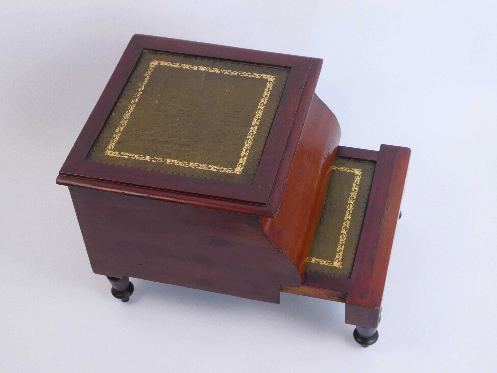 Antique Victoria Bed Steps With Leather, Two Tiered English Stool, Mahogany Bedside Commode 1800's, Wooden Step Stool photo buy