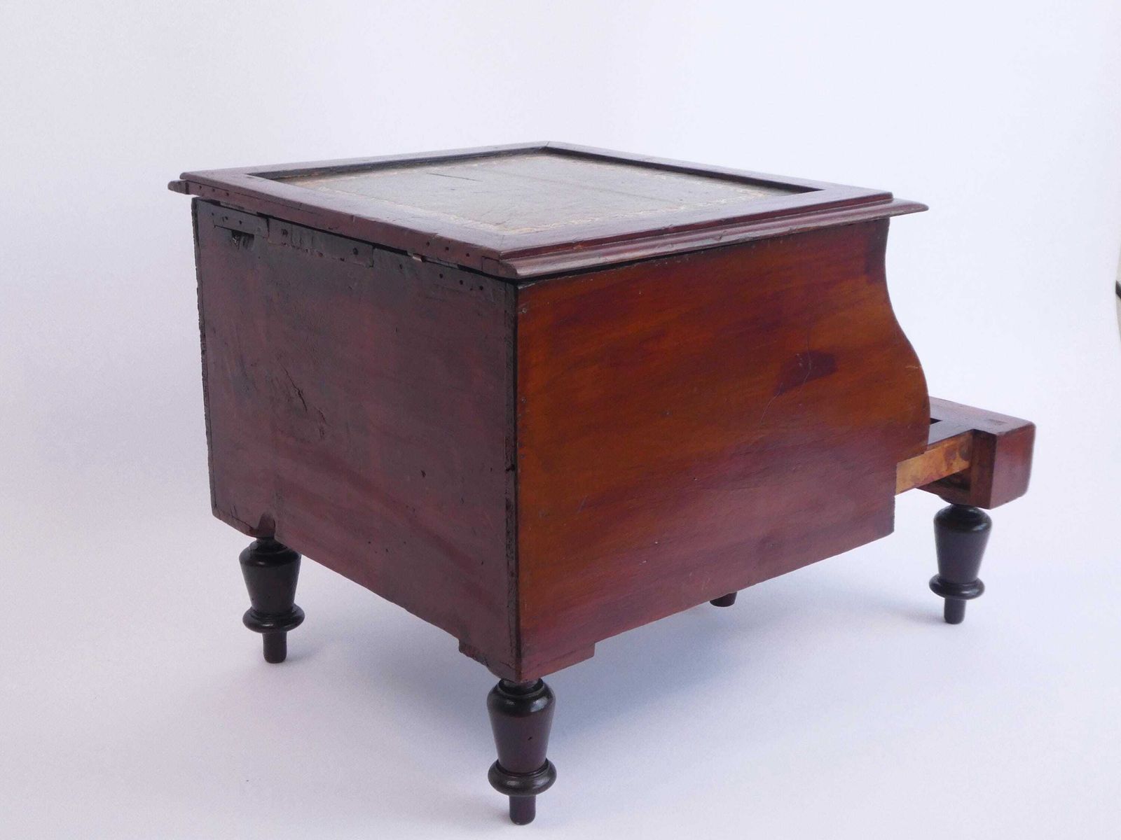photo furniture Antique Victoria Bed Steps With Leather, Two Tiered English Stool, Mahogany Bedside Commode 1800's, Wooden Step Stool