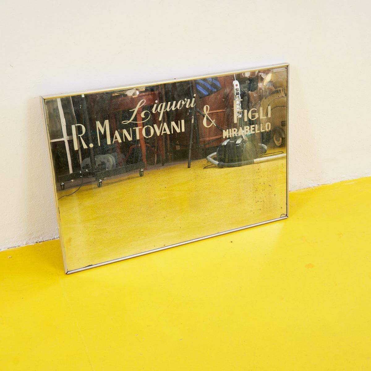 Silkscreened Mirror Liquors R.Mantovani And Sons Mirabello Ferrara, Aluminum Frame