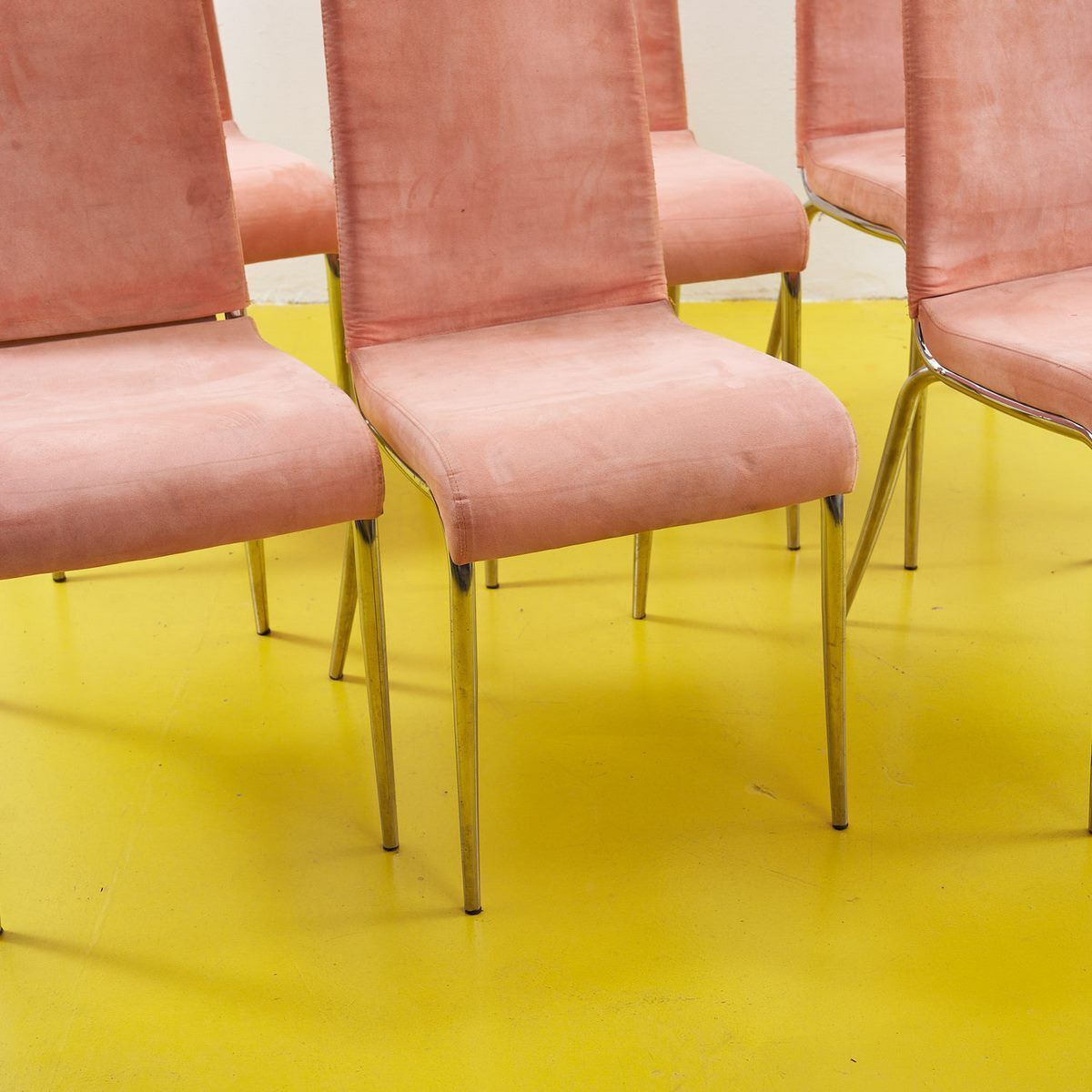 70's Chairs In Metal And Pink Fabric, 6 Pieces photo furniture
