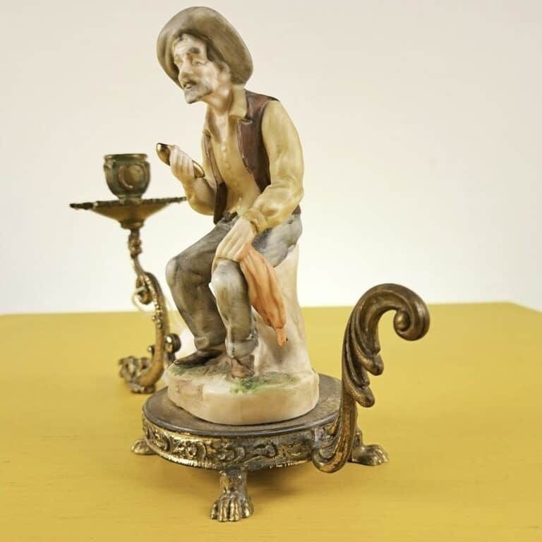 Vintage Metal Candle Holder With Figurine photo for sale