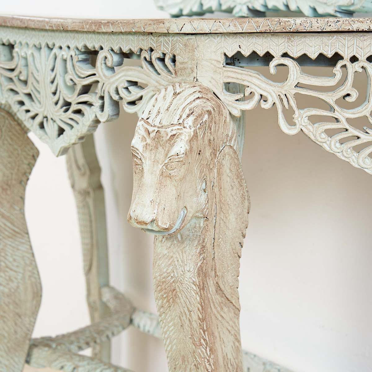 Console With Oriental Mirror, Mint Green With Dark Brown Shades photo buy