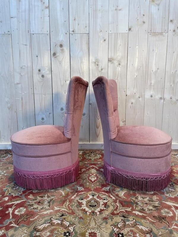Paire De Chauffeuses En Velours Rose Style Napoléon III photo furniture