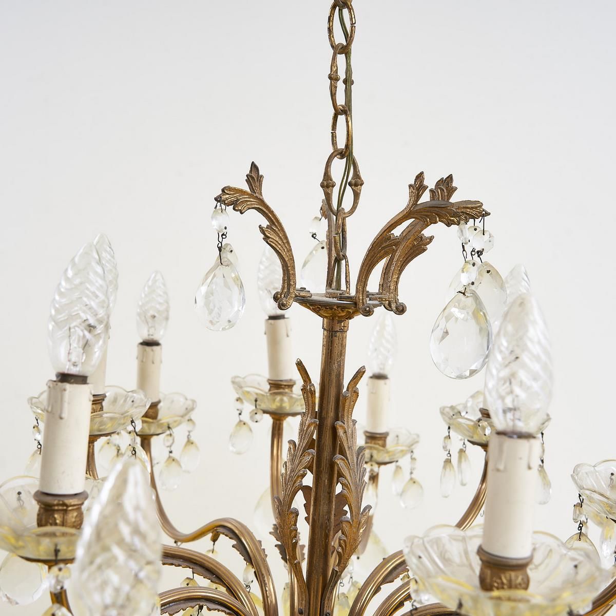 1940s Metal Chandelier With Glass Drops photo for sale