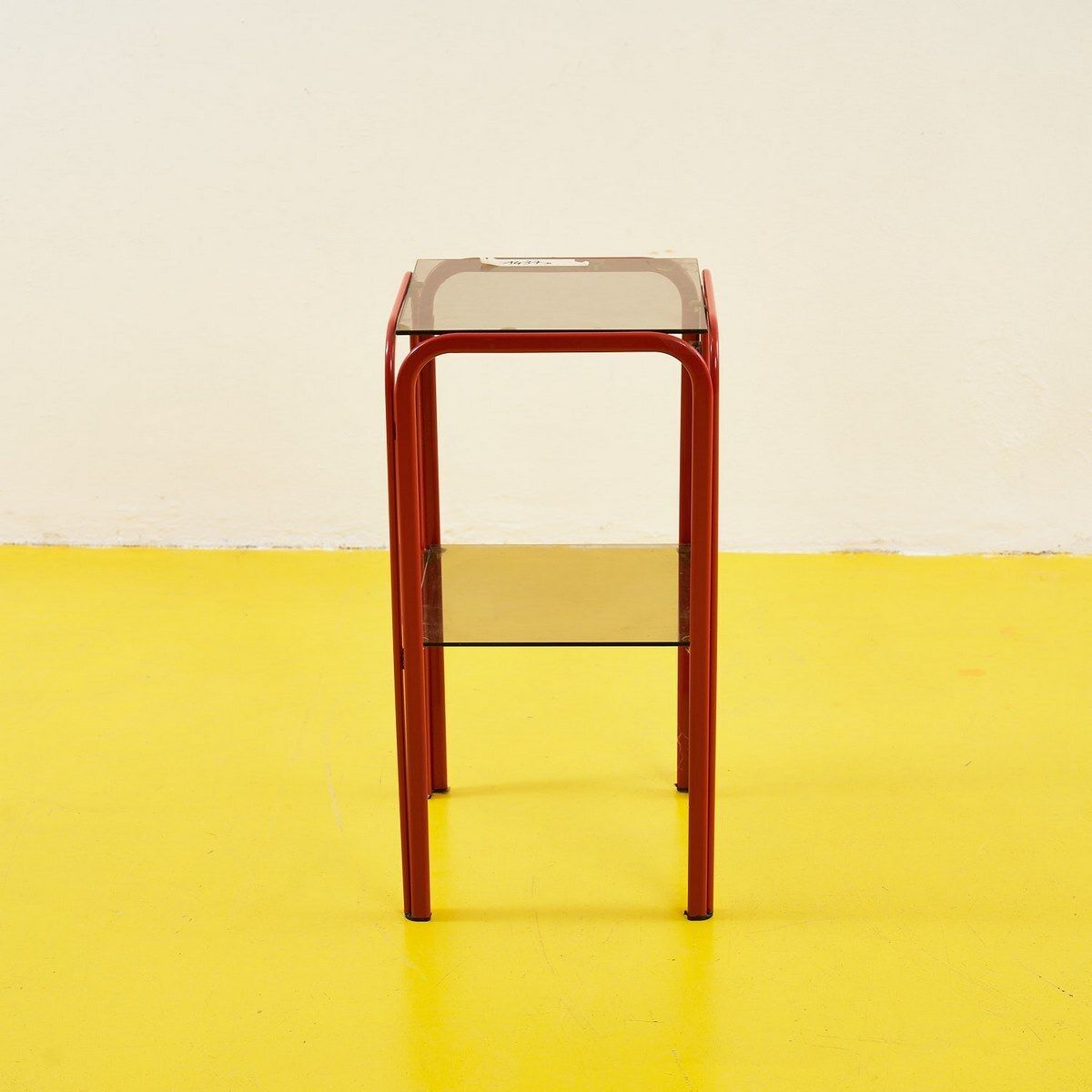 Red Metal Coffee Table With Double Glass Shelf