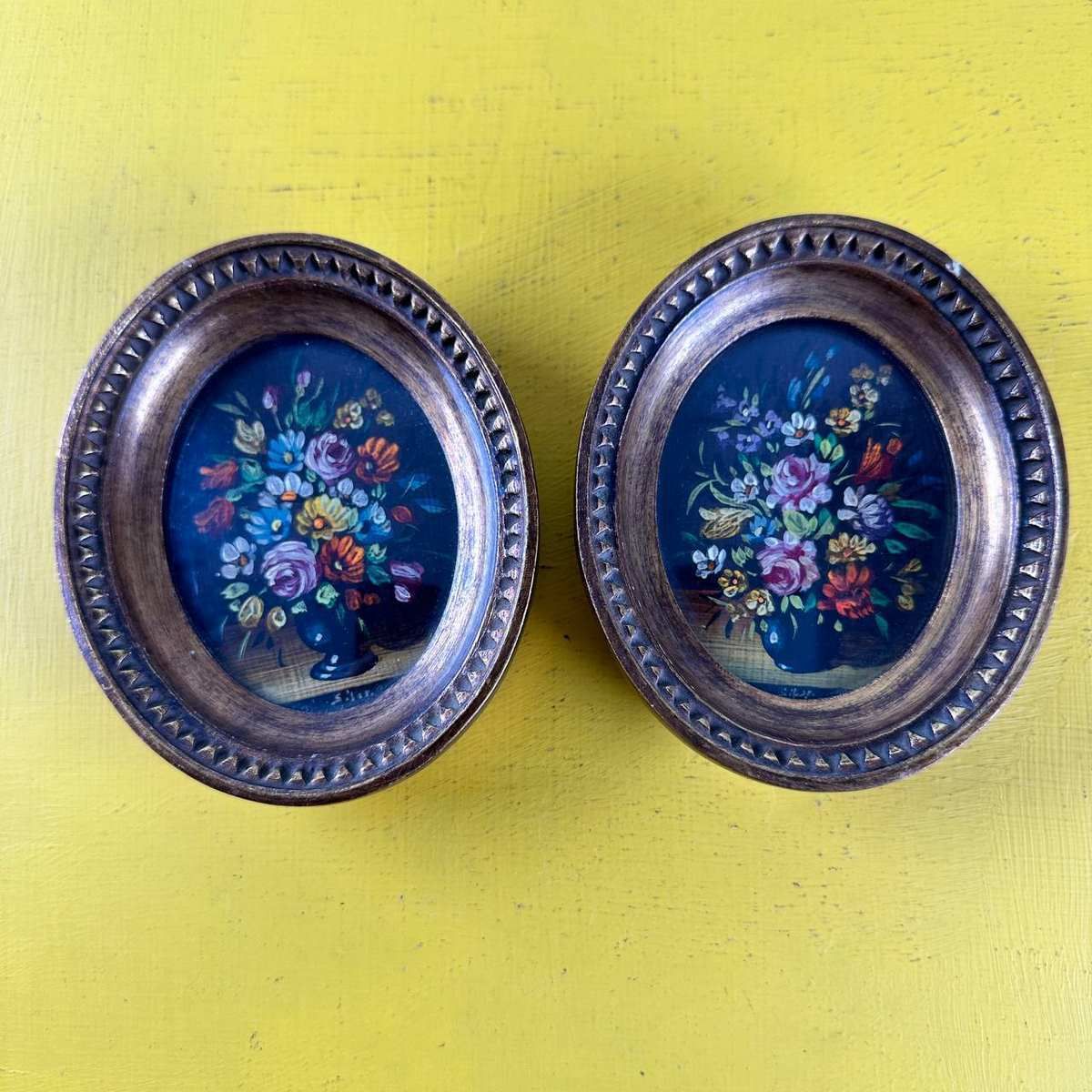 Pair Of Small Hand Painted Vintage Paintings